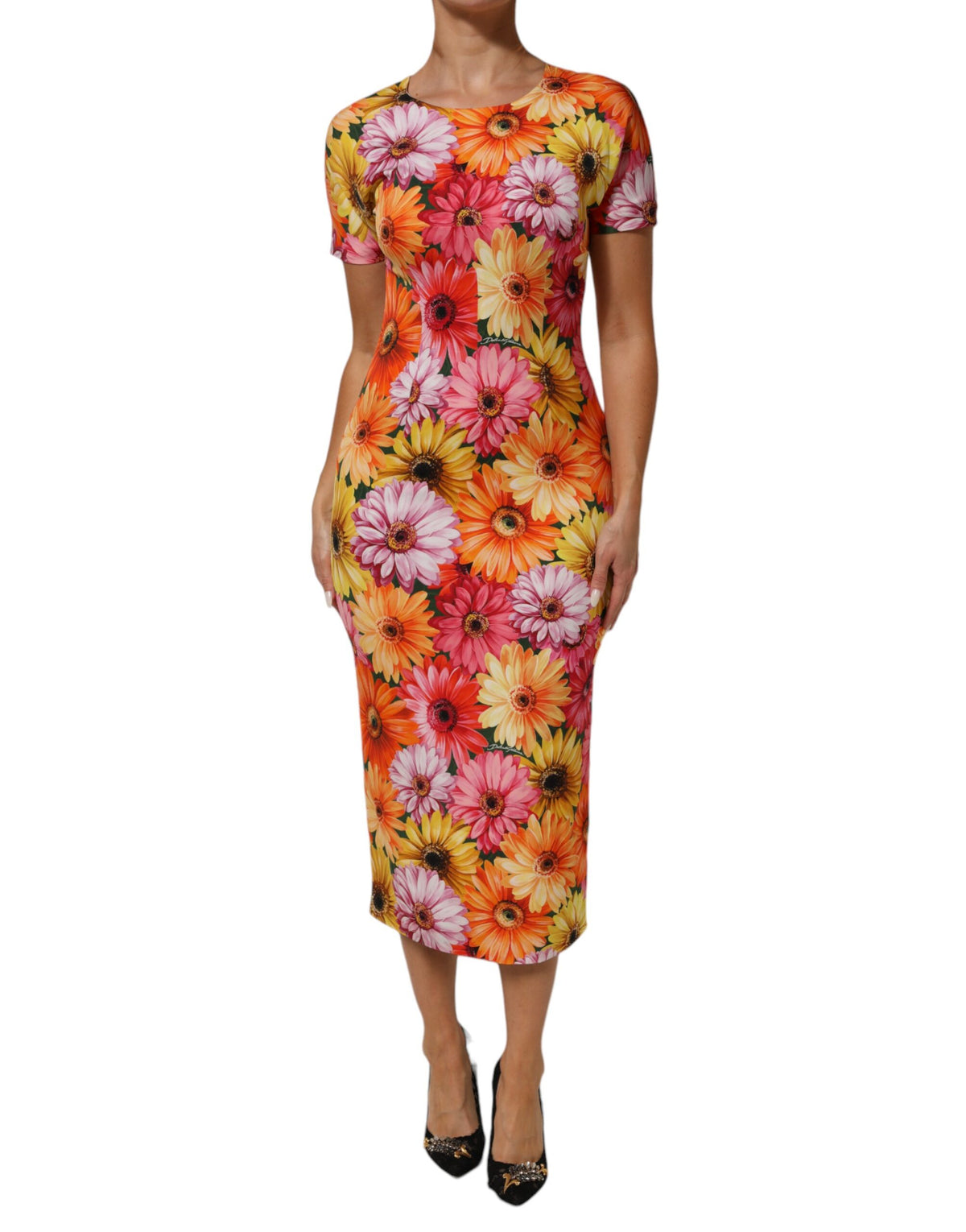 Dolce & Gabbana Multicolor Floral Print SilkSheath Midi Women's Dress