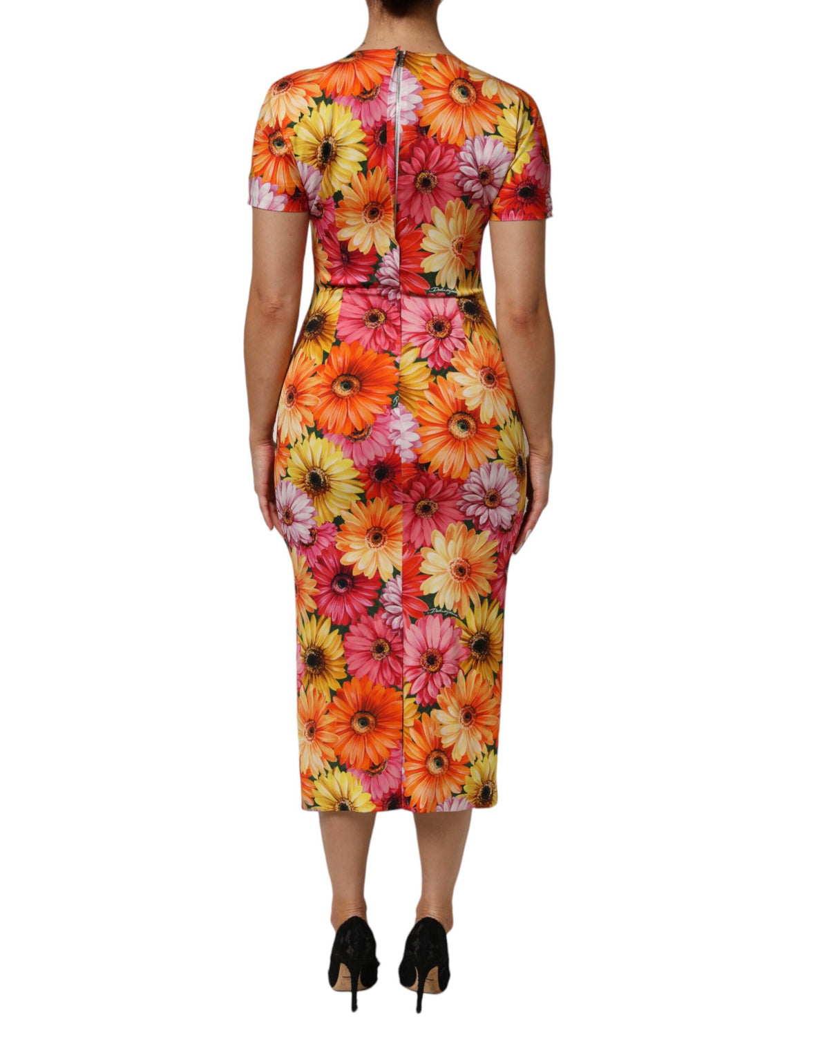 Dolce & Gabbana Multicolor Floral Print SilkSheath Midi Women's Dress