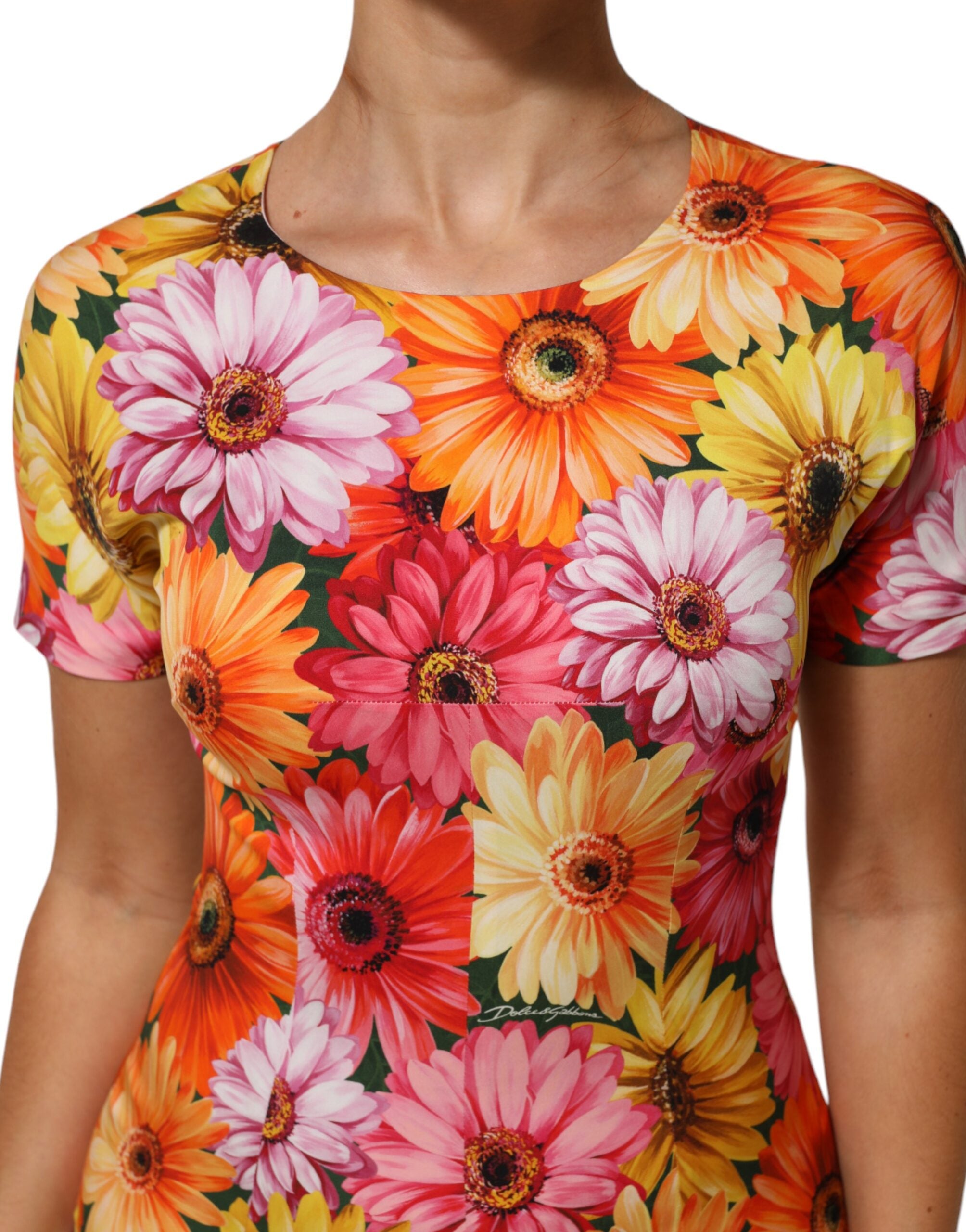 Dolce & Gabbana Multicolor Floral Print SilkSheath Midi Women's Dress
