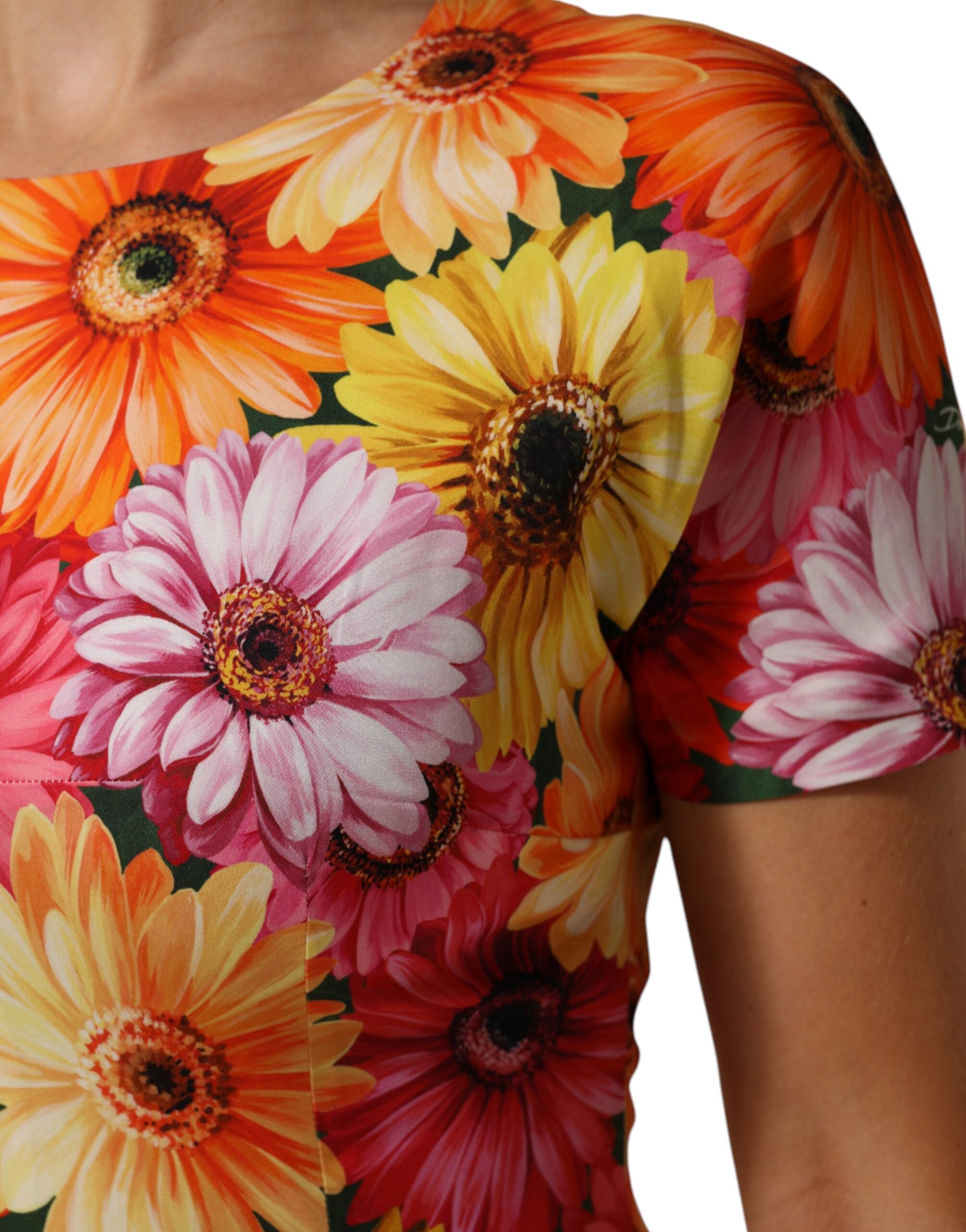 Dolce & Gabbana Multicolor Floral Print SilkSheath Midi Women's Dress
