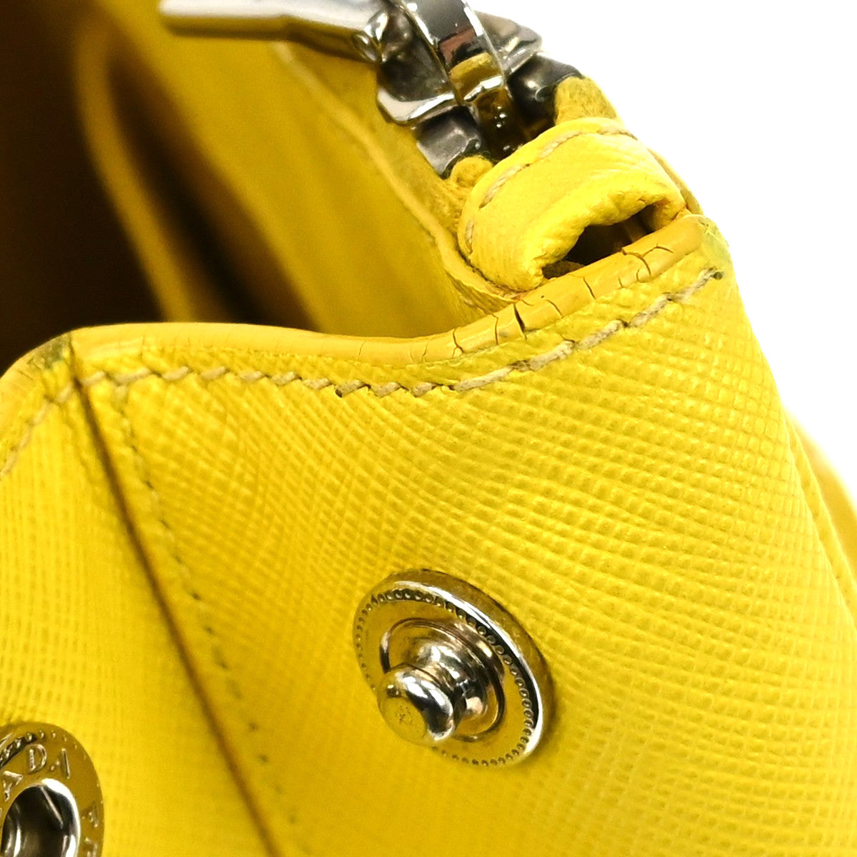Prada Galleria Double Zip Saffiano Leather Yellow Leather Tote Bag Bag (Pre-Owned)
