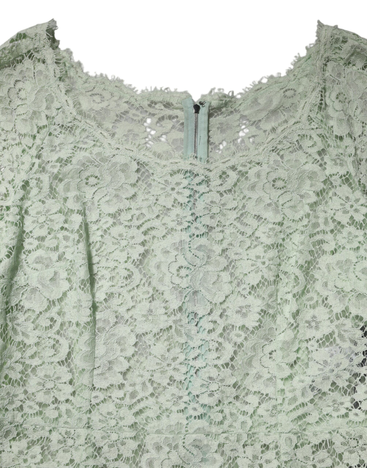 Dolce & Gabbana Mint Green Floral Lace Trim Midi Women's Dress