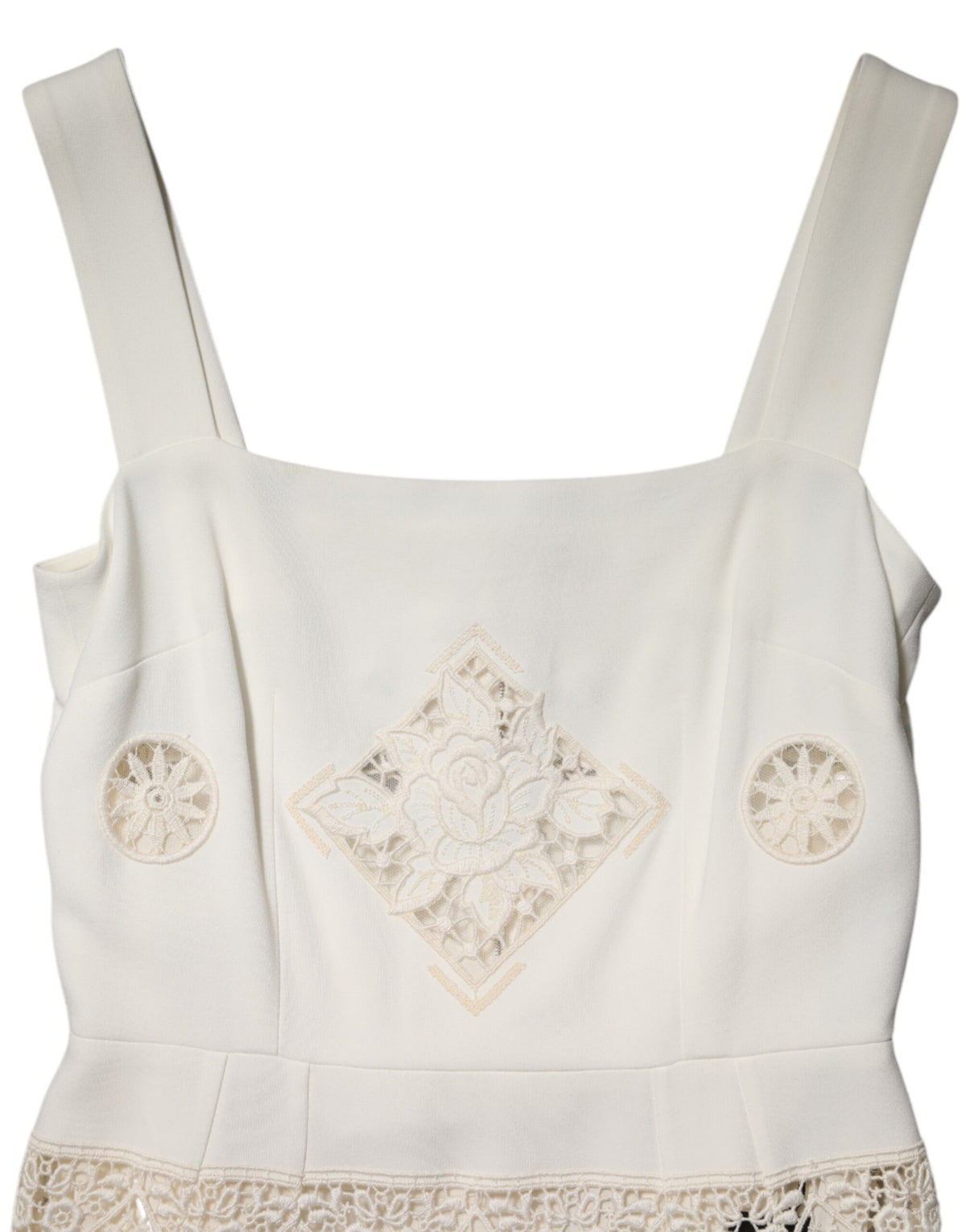 Dolce & Gabbana White Floral Lace Sleeveless Midi Women's Dress (Pre-Owned)