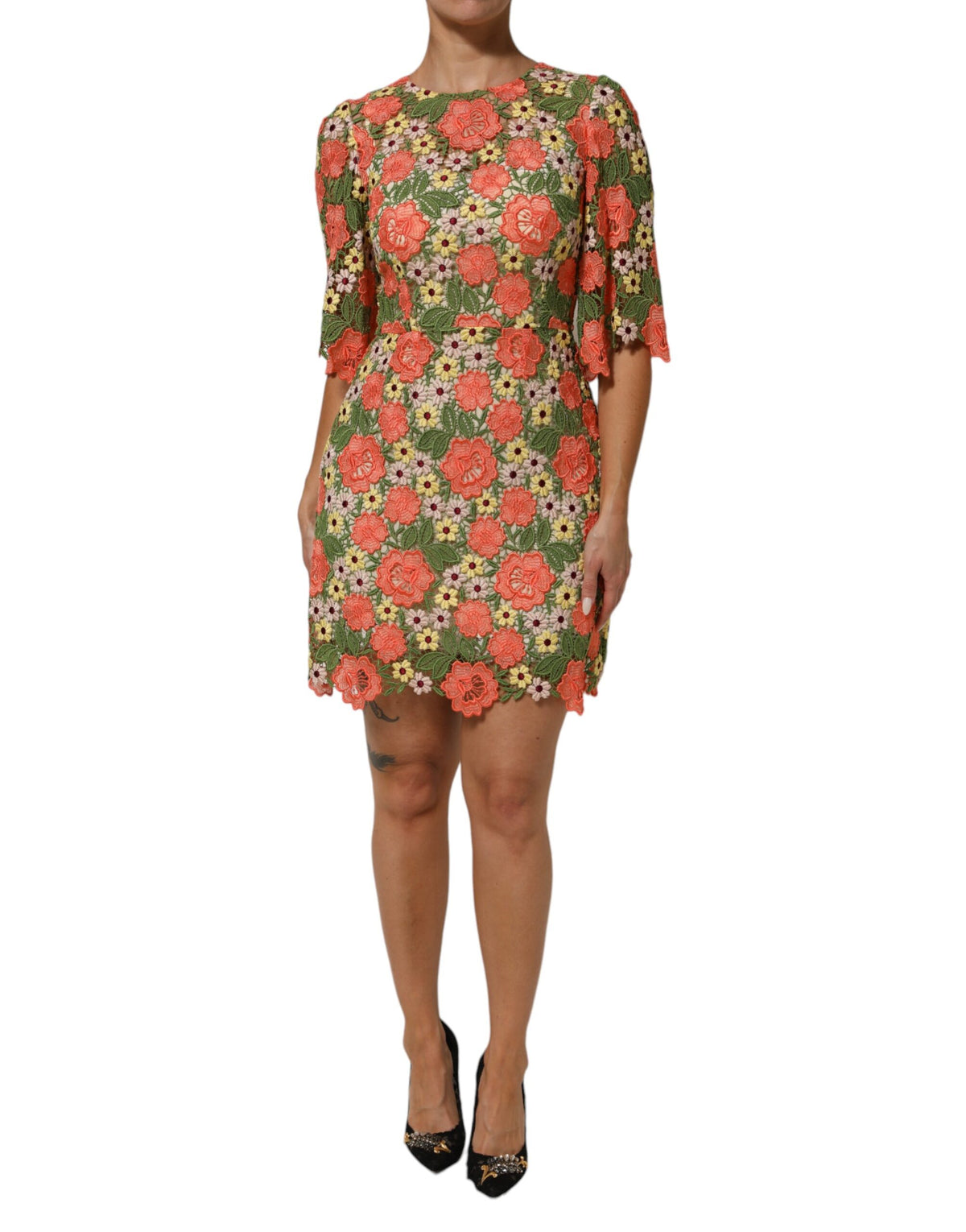 Dolce & Gabbana Multicolor Floral Embroidery Aline Mini Women's Dress