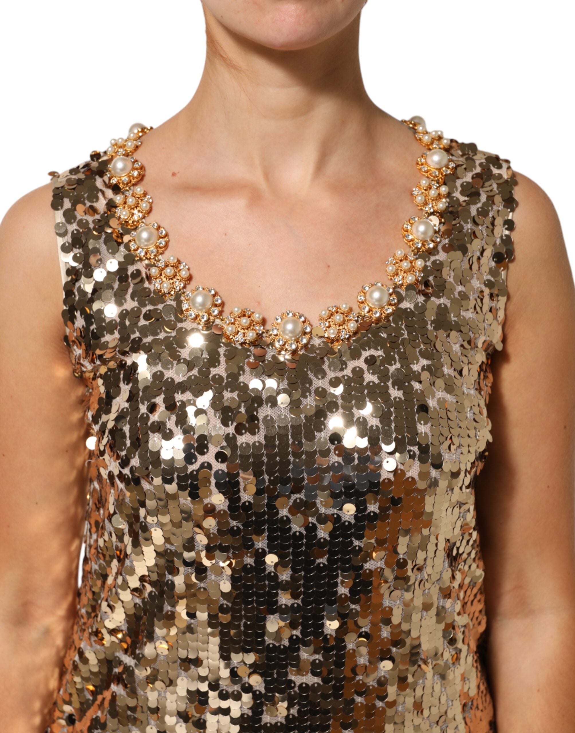 Dolce & Gabbana Gold Sequined Nylon A-line Sheath Mini Women's Dress