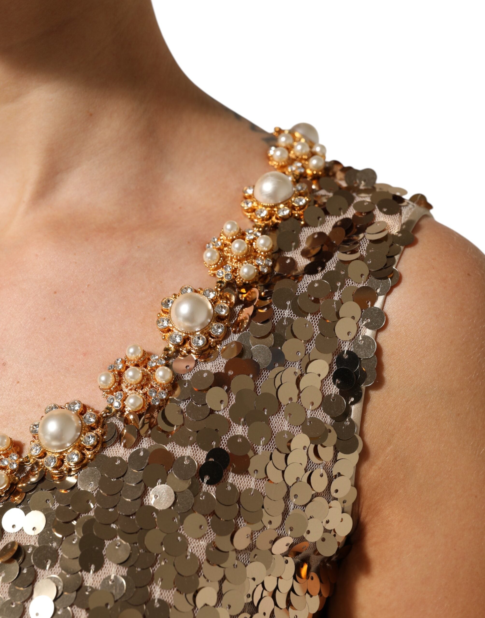 Dolce & Gabbana Gold Sequined Nylon A-line Sheath Mini Women's Dress