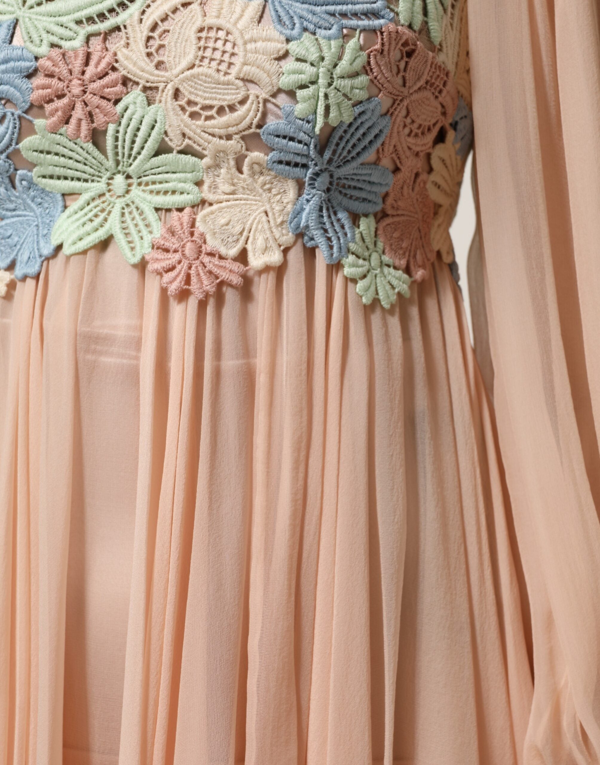 Dolce & Gabbana Pink Floral Embroidery Pleated A-line Women's Dress