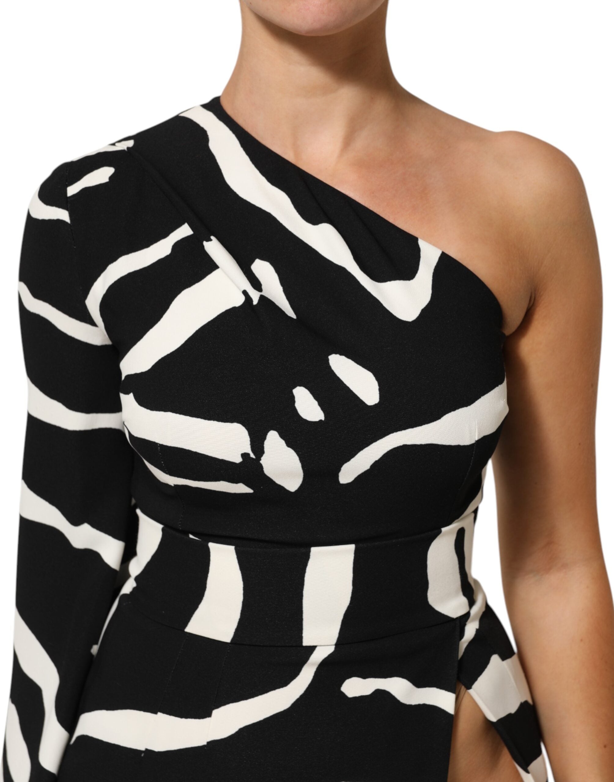 Dolce & Gabbana Black White One Shoulder High Slit Mini Women's Dress (Pre-Owned)