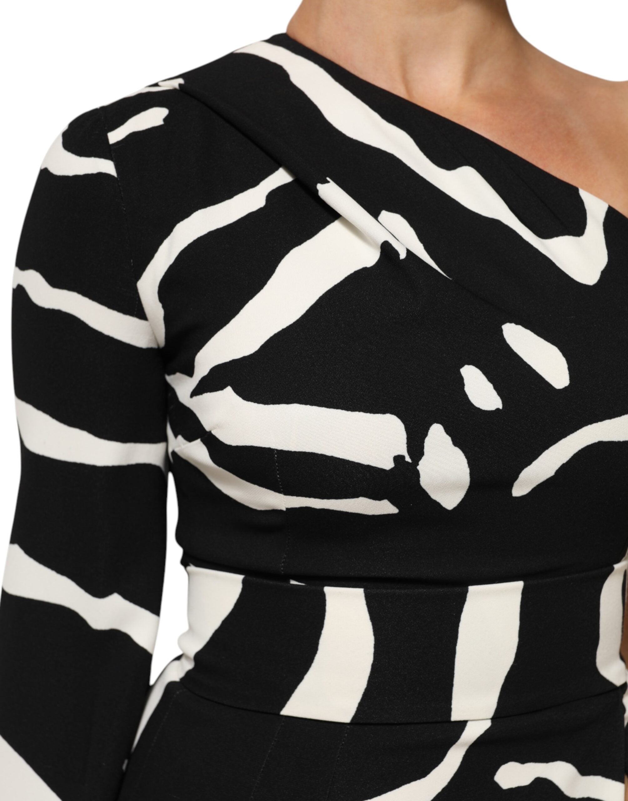 Dolce & Gabbana Black White One Shoulder High Slit Mini Women's Dress (Pre-Owned)