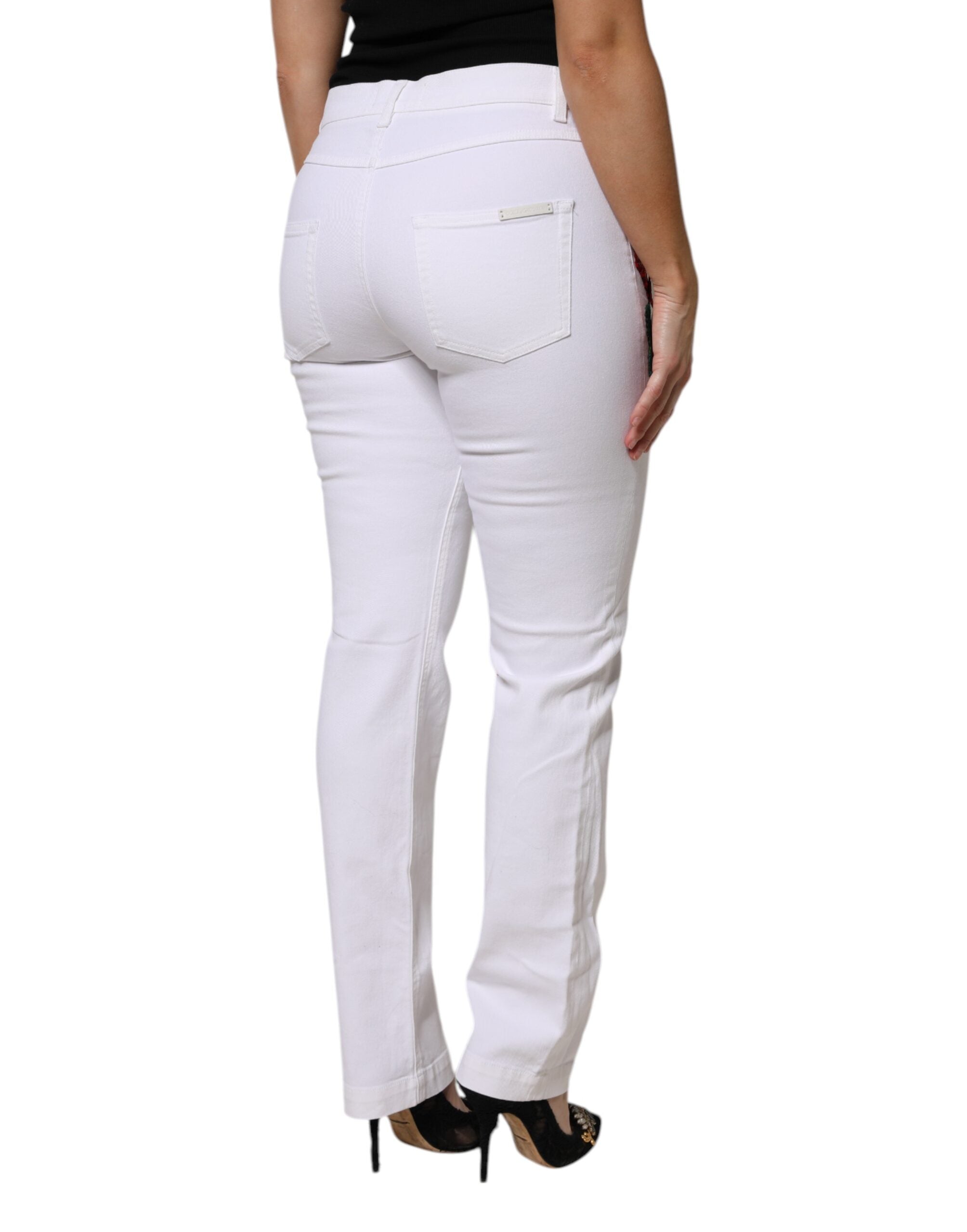 Dolce & Gabbana White GIRLY Floral Embroidery Denim Women's Jeans (Pre-Owned)