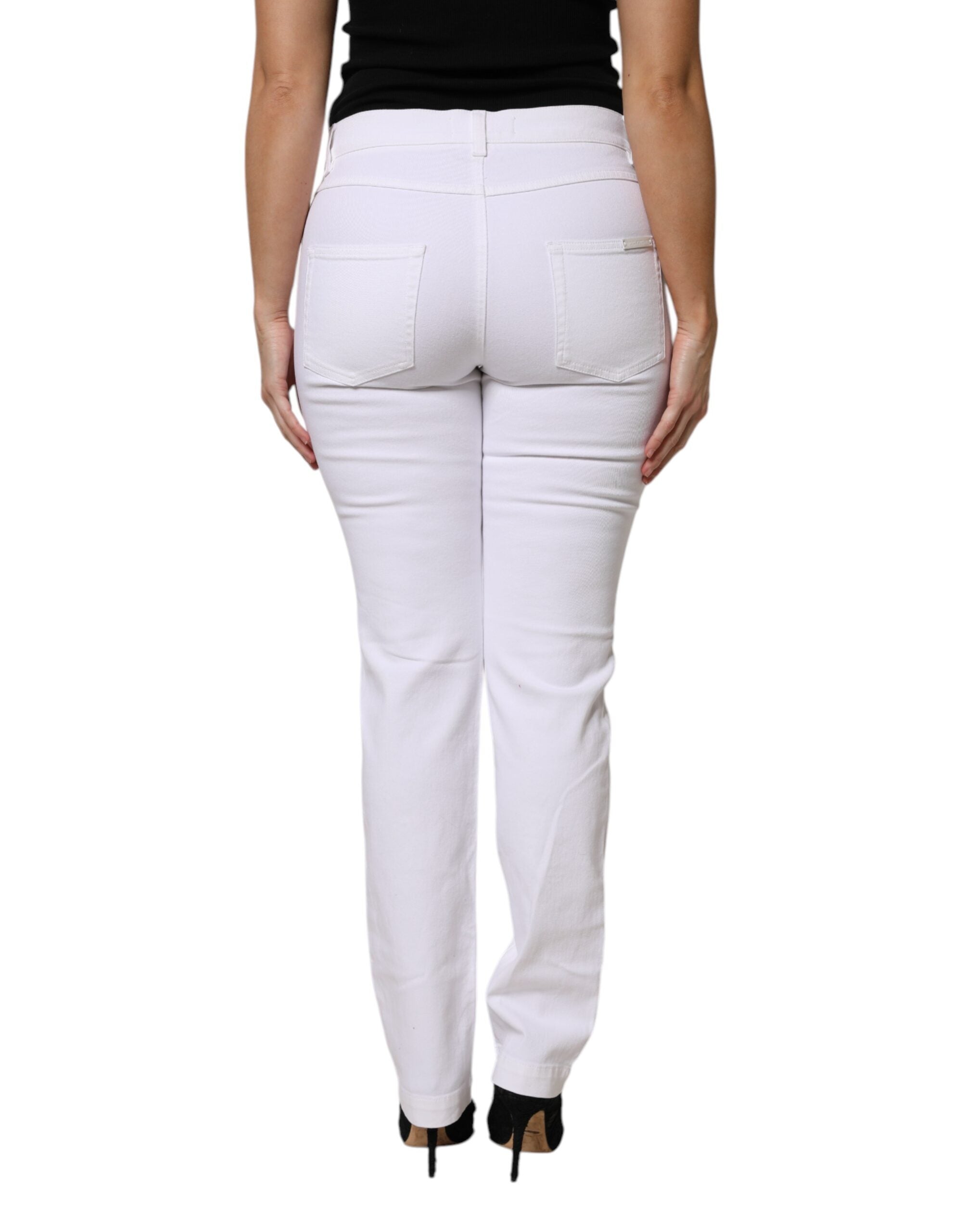 Dolce & Gabbana White GIRLY Floral Embroidery Denim Women's Jeans (Pre-Owned)
