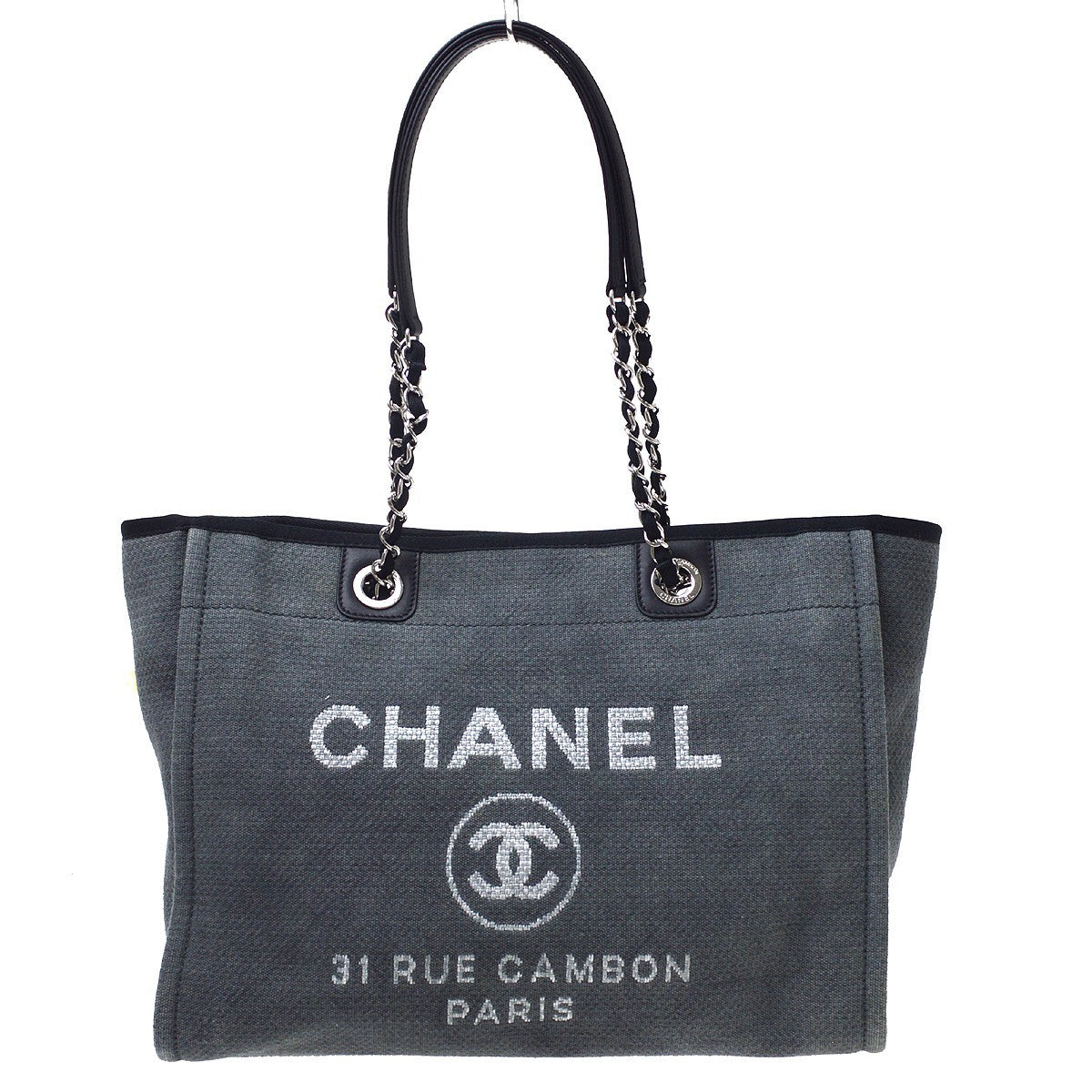 Chanel Deauville Canvas Gray Canvas Tote Bag Bag (Pre-Owned)