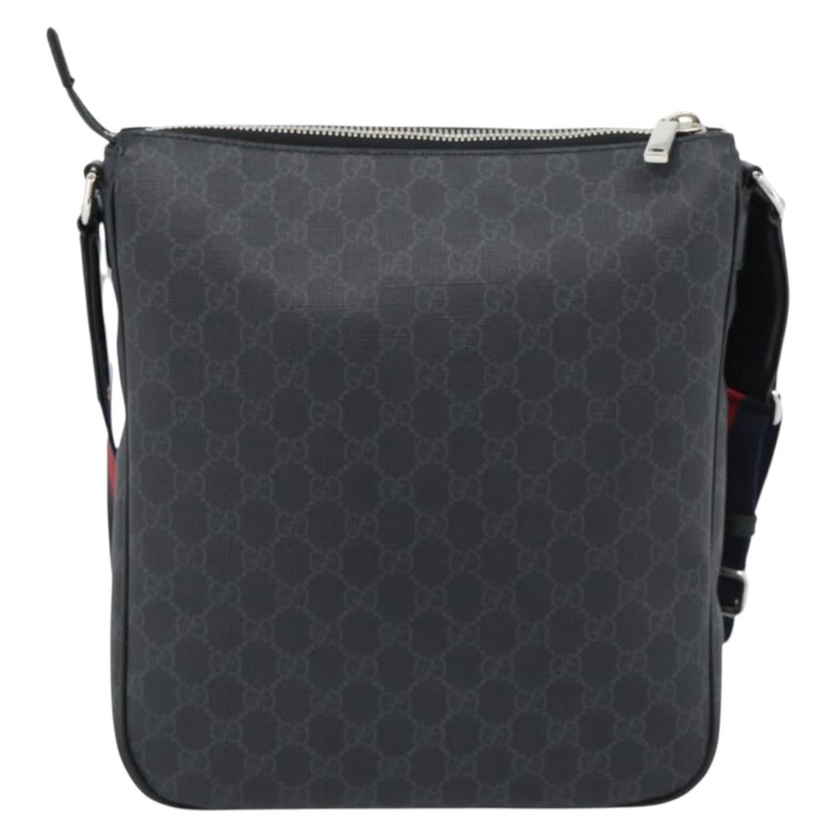 Gucci Sherry Line Shoulder Leather Black Canvas Handbag (Pre-Owned)