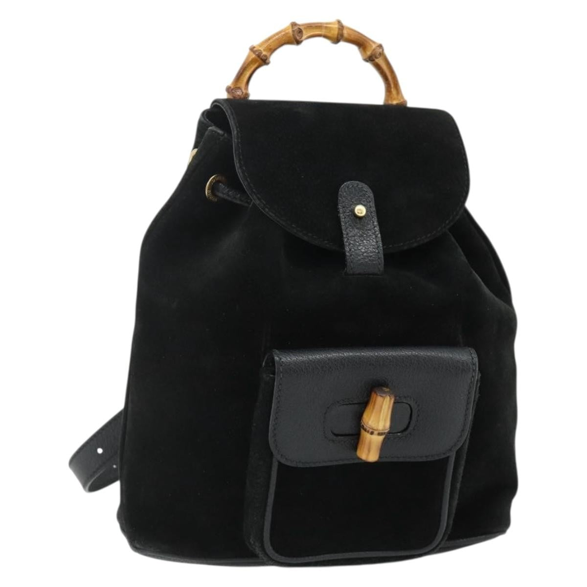 Gucci Gucci Bamboo Daim Black Suede Backpack Bag (Pre-Owned)