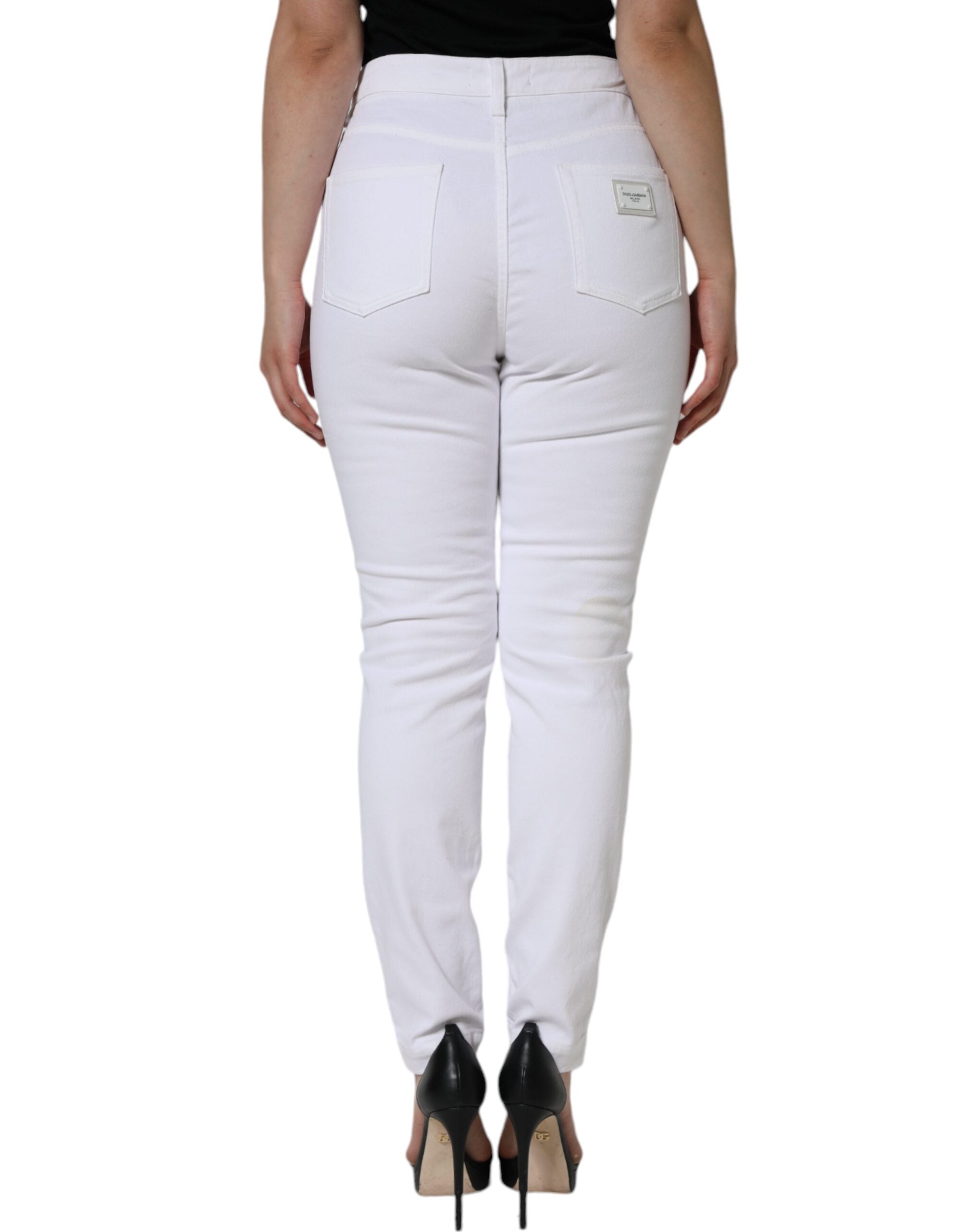 Dolce & Gabbana White AUDREY Cotton Logo Skinny Denim Women's Jeans
