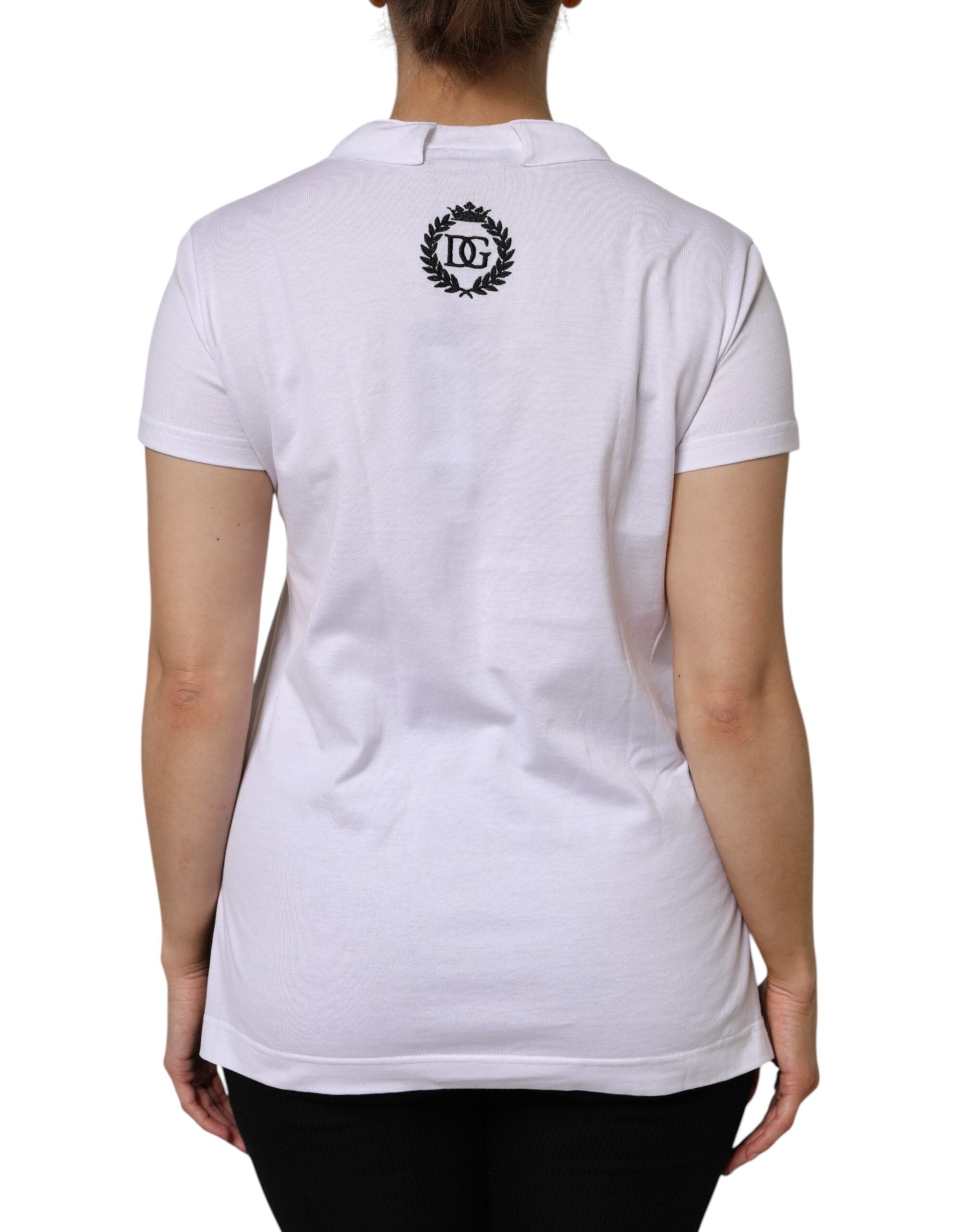Dolce & Gabbana White Cotton Short Sleeve V-Neck Top Women's T-shirt (Pre-Owned)