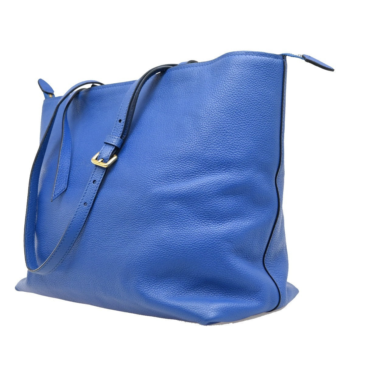 Prada Front Pocket Shopping Vitello Daino Blue Leather Tote Bag Bag (Pre-Owned)