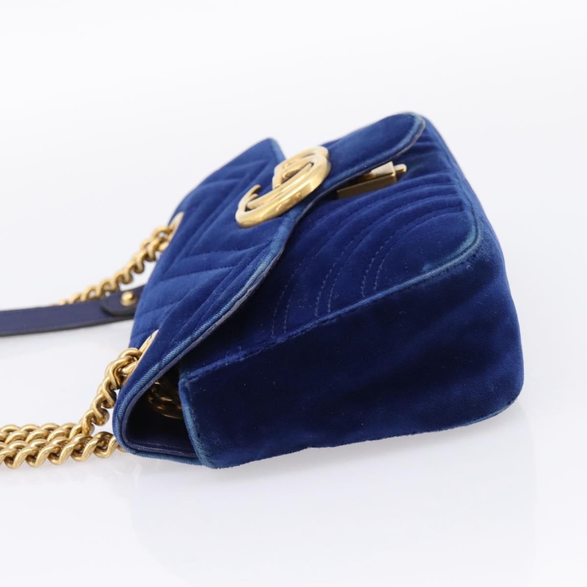 Gucci Gg Marmont Matelassé Velvet Blue Velvet Shoulder Bag Bag (Pre-Owned)