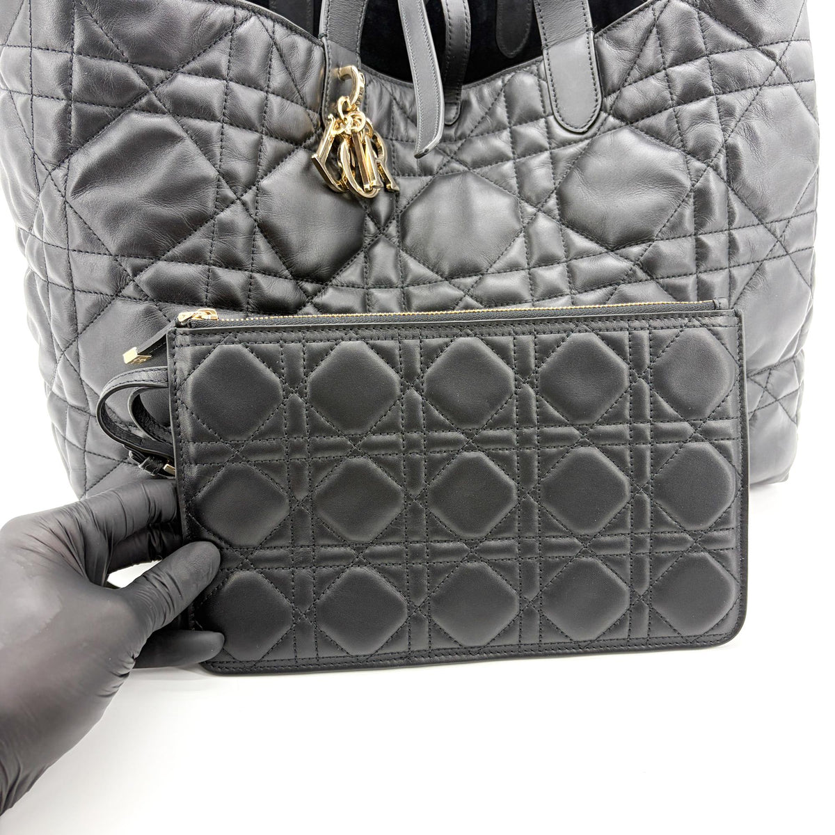 Christian Dior Toujours Macrocannage Quilt Calfskin Black Leather Tote Bag Bag (Pre-Owned)