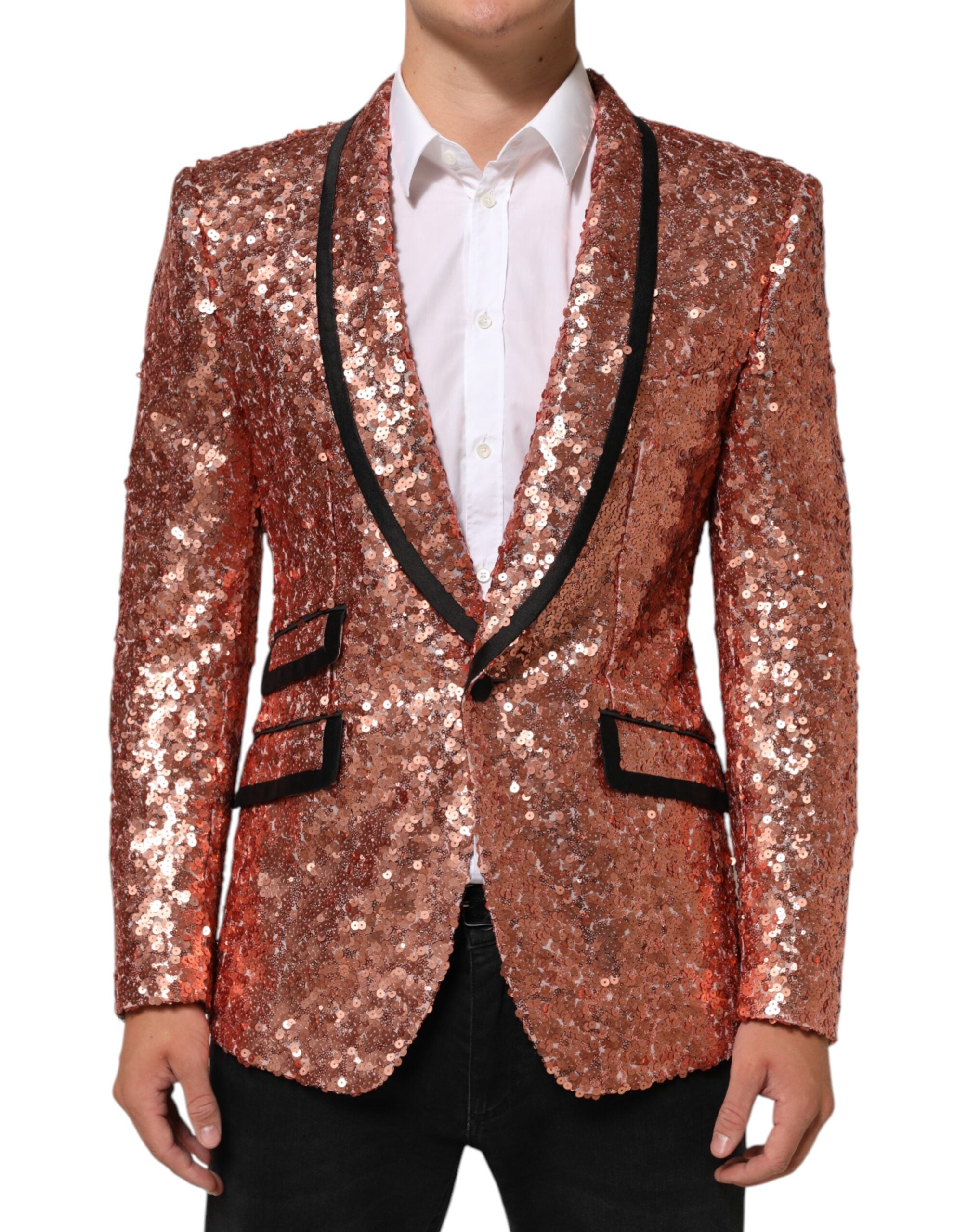 Dolce & Gabbana Pink Sequin SICILIA 1 Button Men Suit Men's Blazer