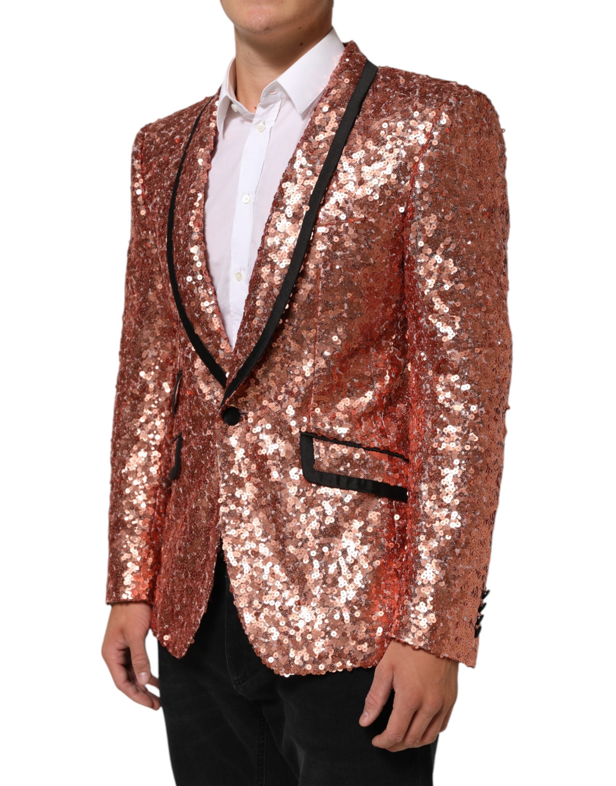 Dolce & Gabbana Pink Sequin SICILIA 1 Button Men Suit Men's Blazer