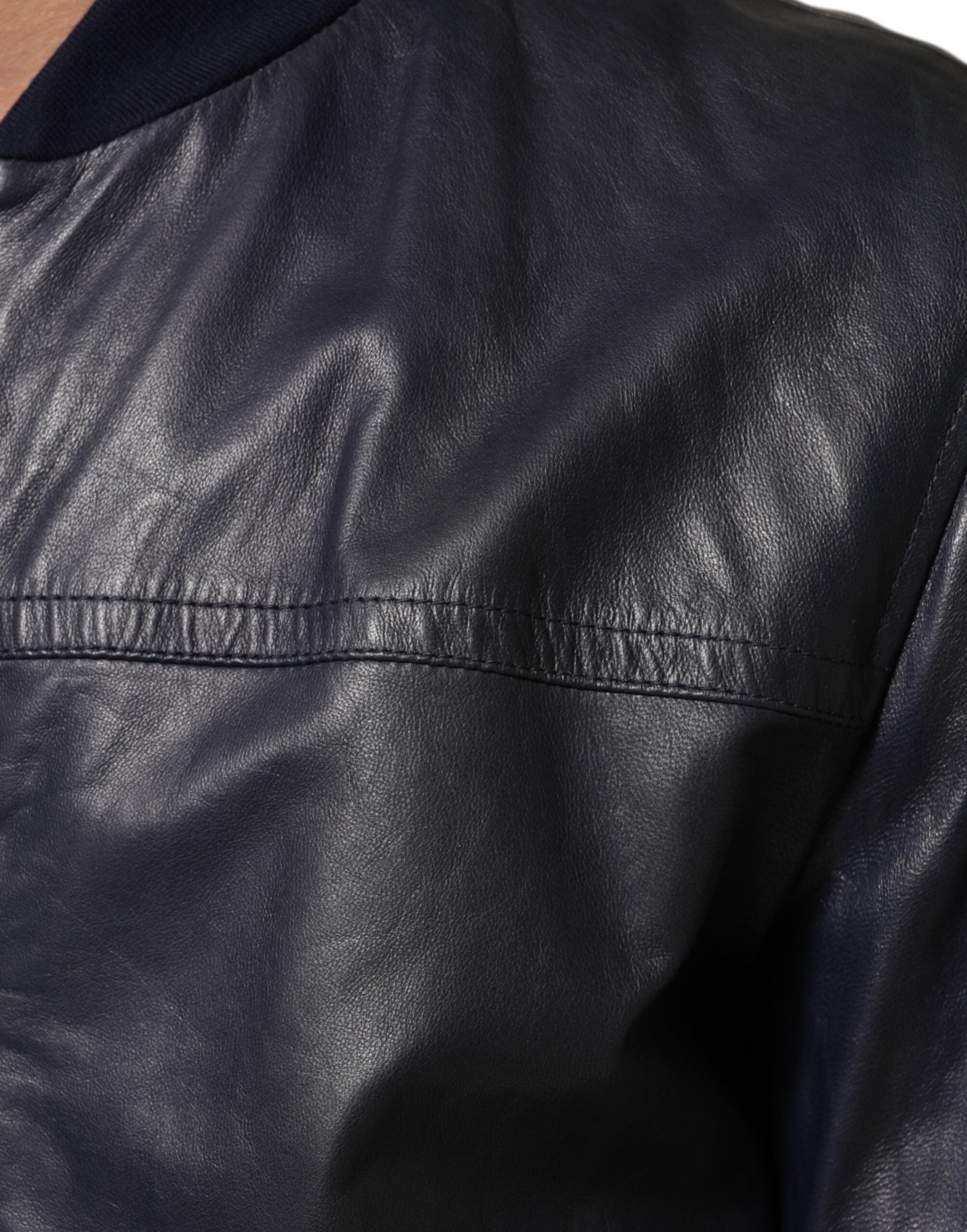 Dolce & Gabbana Blue Leather Full Zip Biker Blouson Men's Jacket (Pre-Owned)
