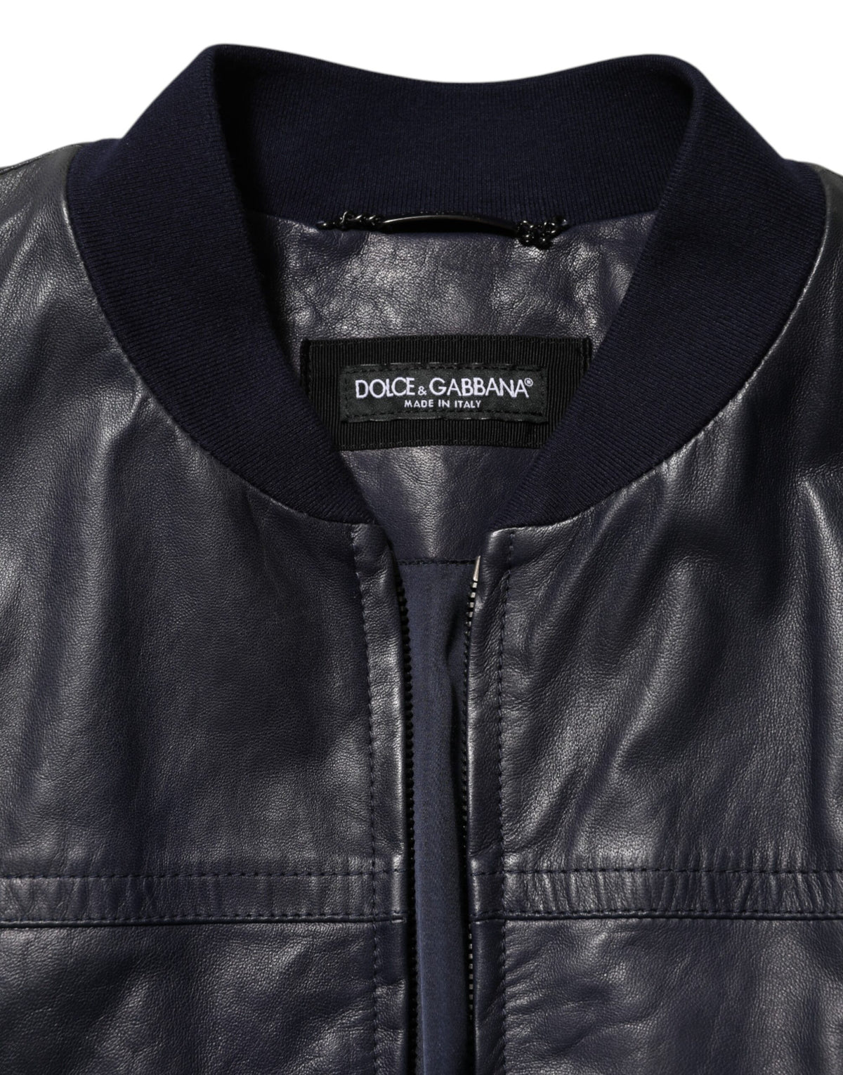 Dolce & Gabbana Blue Leather Full Zip Biker Blouson Men's Jacket (Pre-Owned)