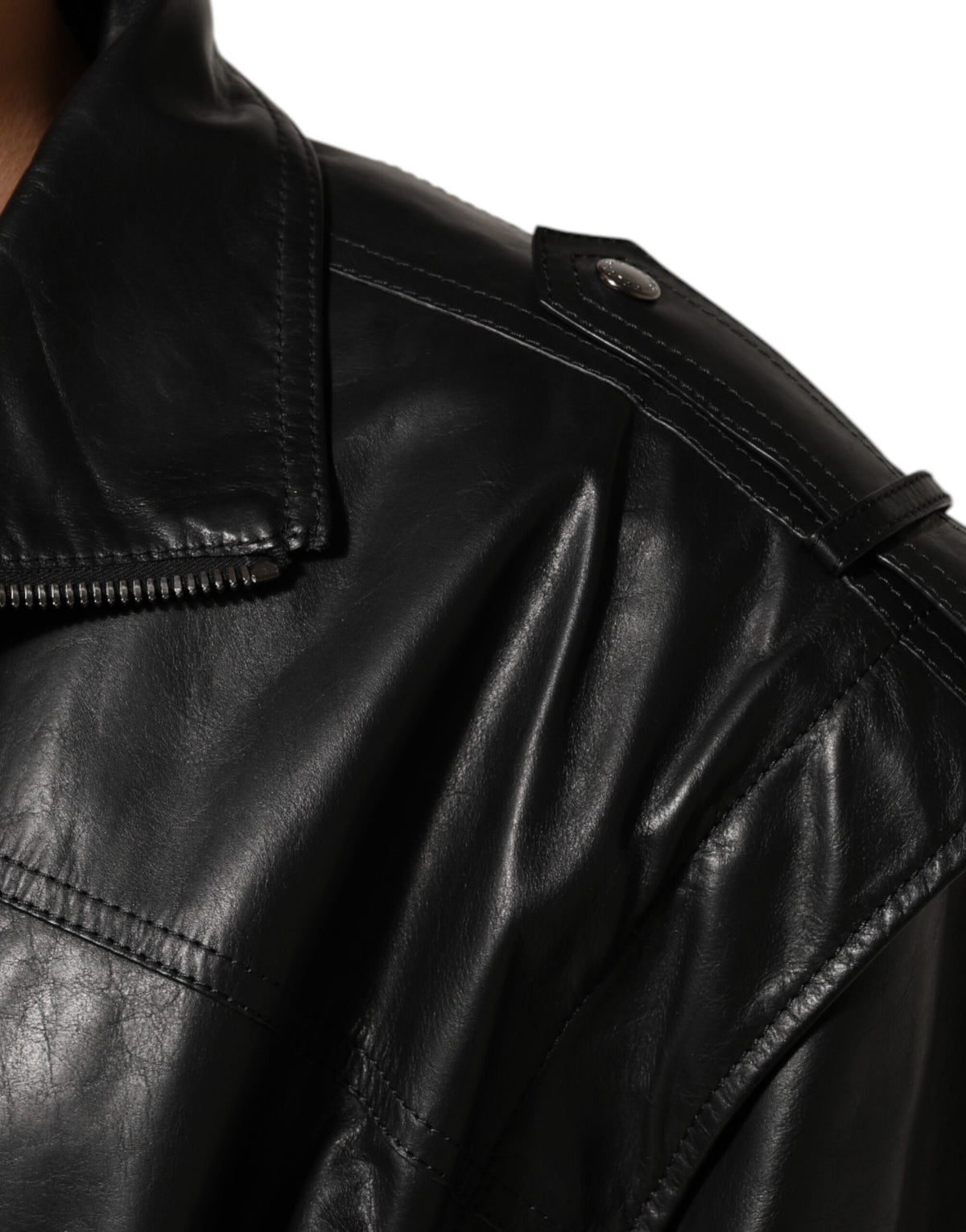 Dolce & Gabbana Black Leather Full Zip Biker Blouson Men's Jacket