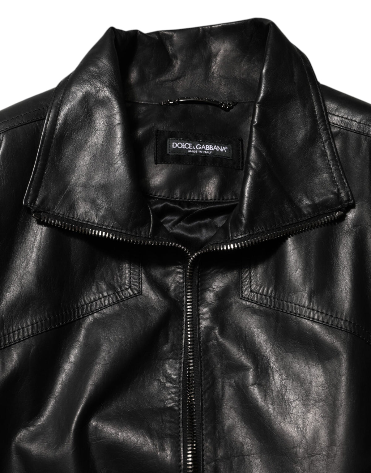 Dolce & Gabbana Black Leather Full Zip Biker Blouson Men's Jacket