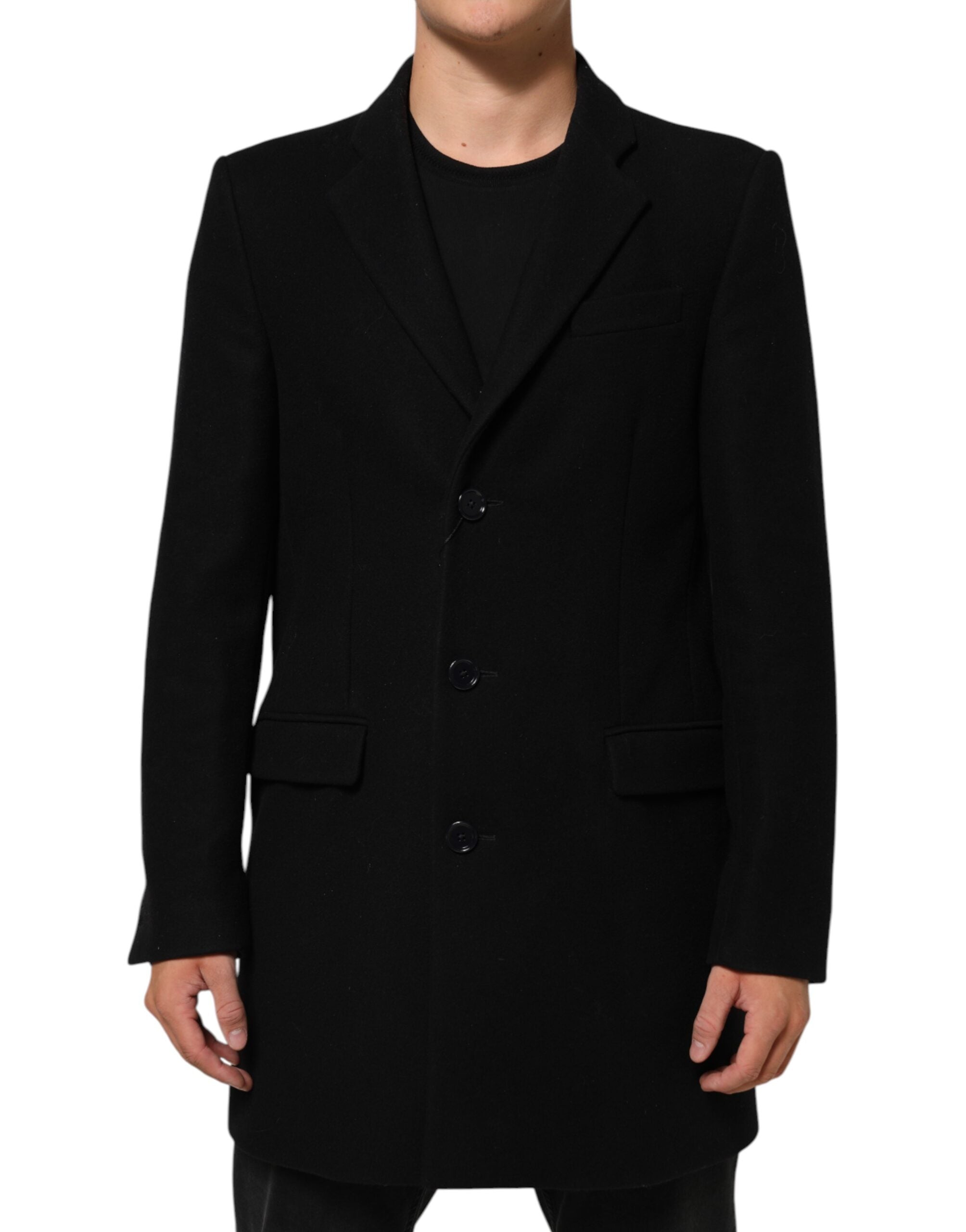 Dolce & Gabbana Black Wool Buttoned Men Trench Coat Men's Jacket (Pre-Owned)