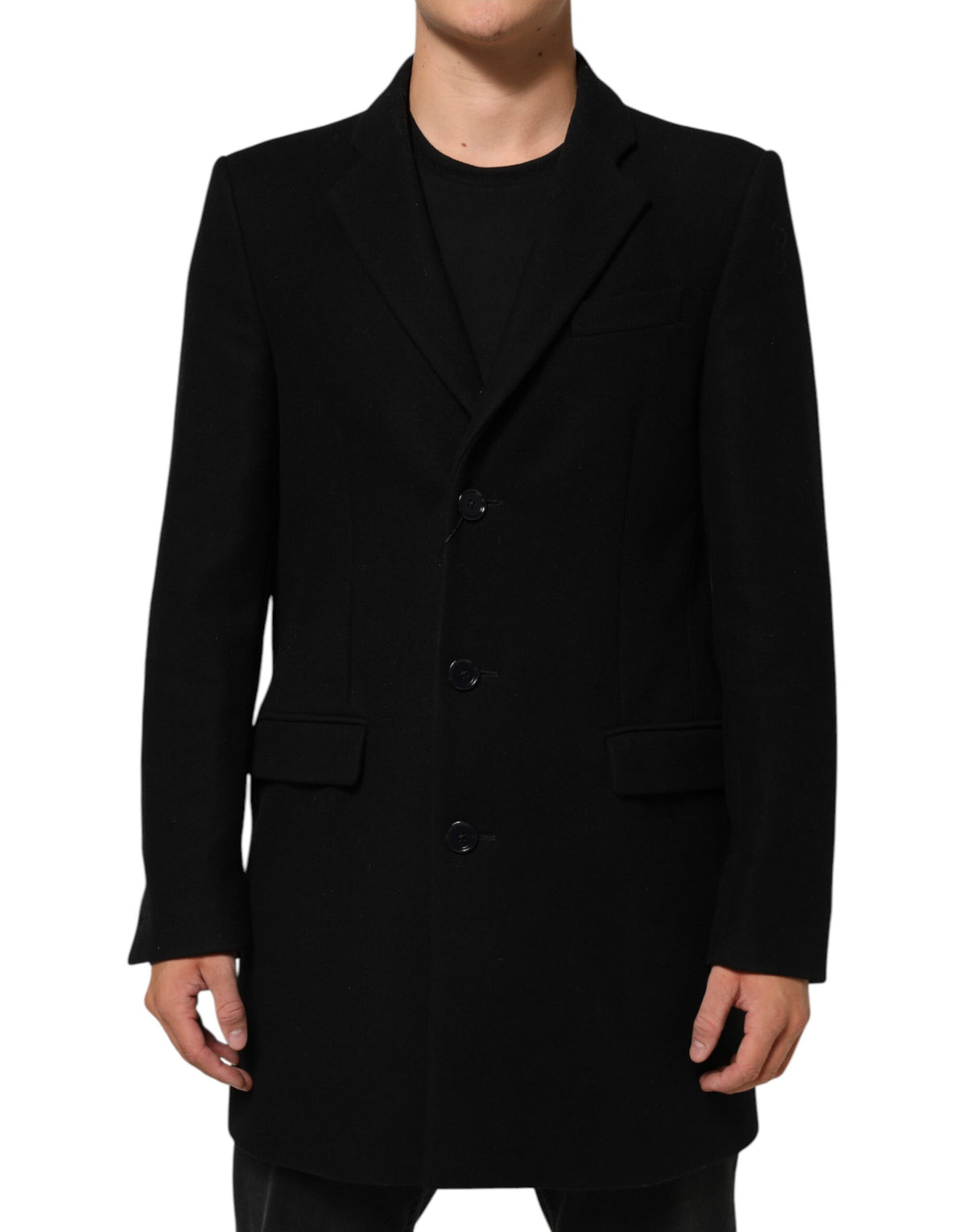 Dolce & Gabbana Black Wool Buttoned Men Trench Coat Men's Jacket (Pre-Owned)