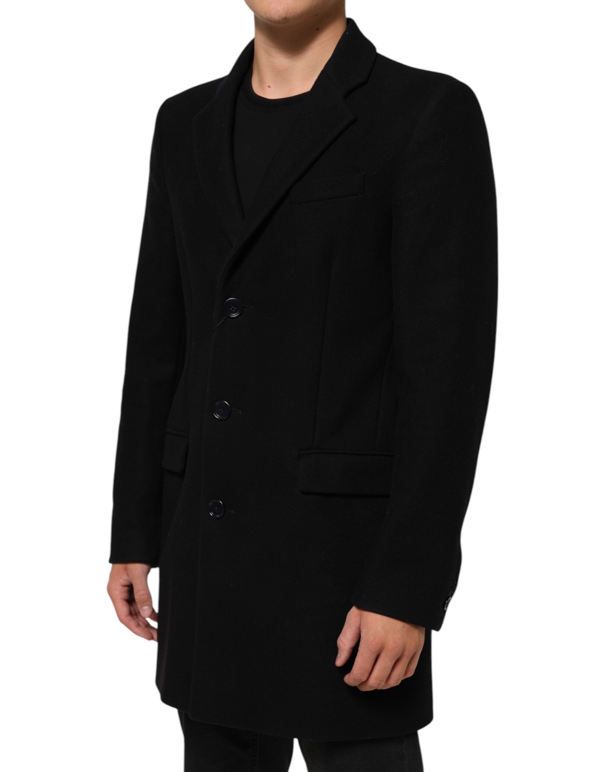 Dolce & Gabbana Black Wool Buttoned Men Trench Coat Men's Jacket (Pre-Owned)