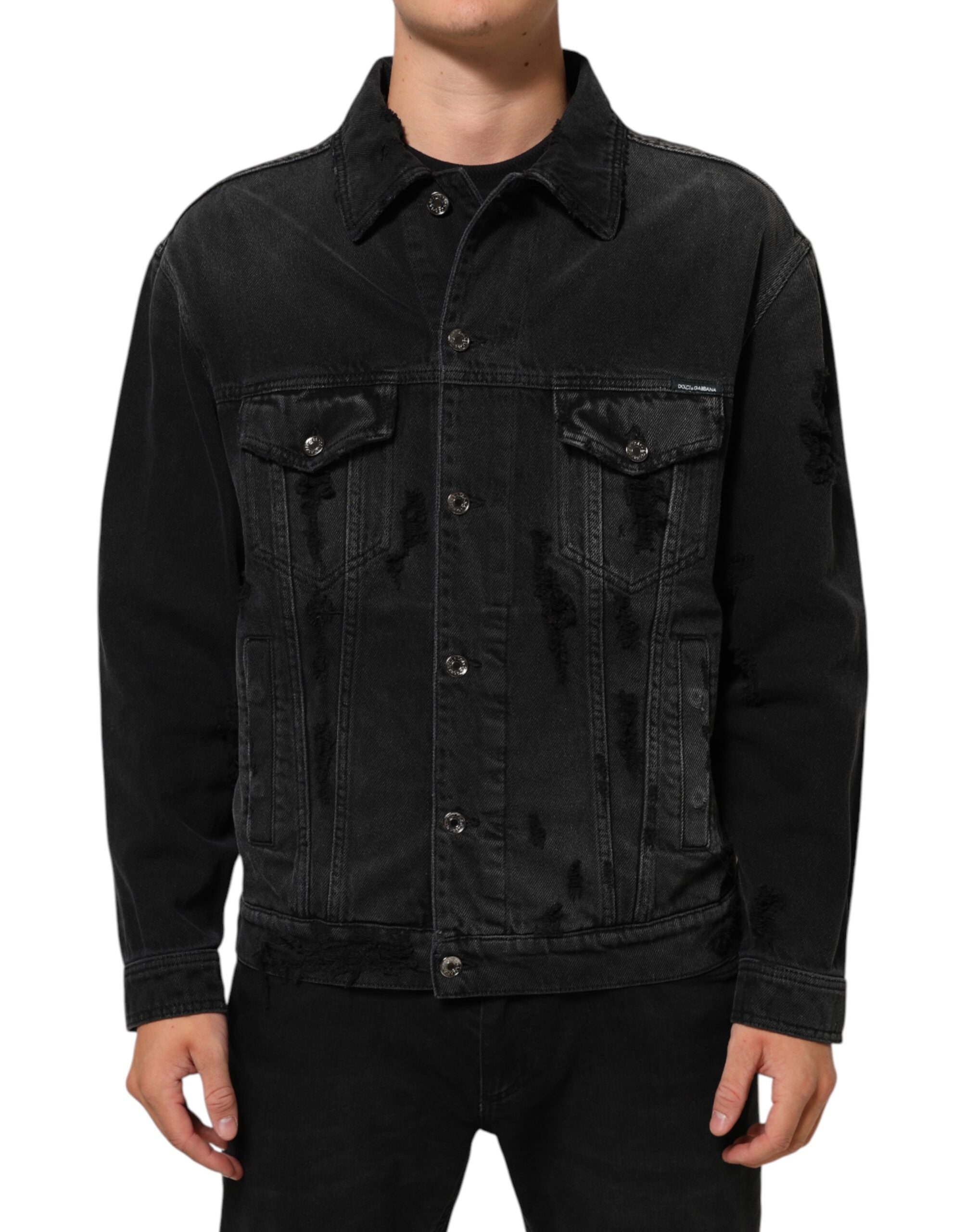 Dolce & Gabbana Black Cotton Stretch Denim Blouson Men's Jacket