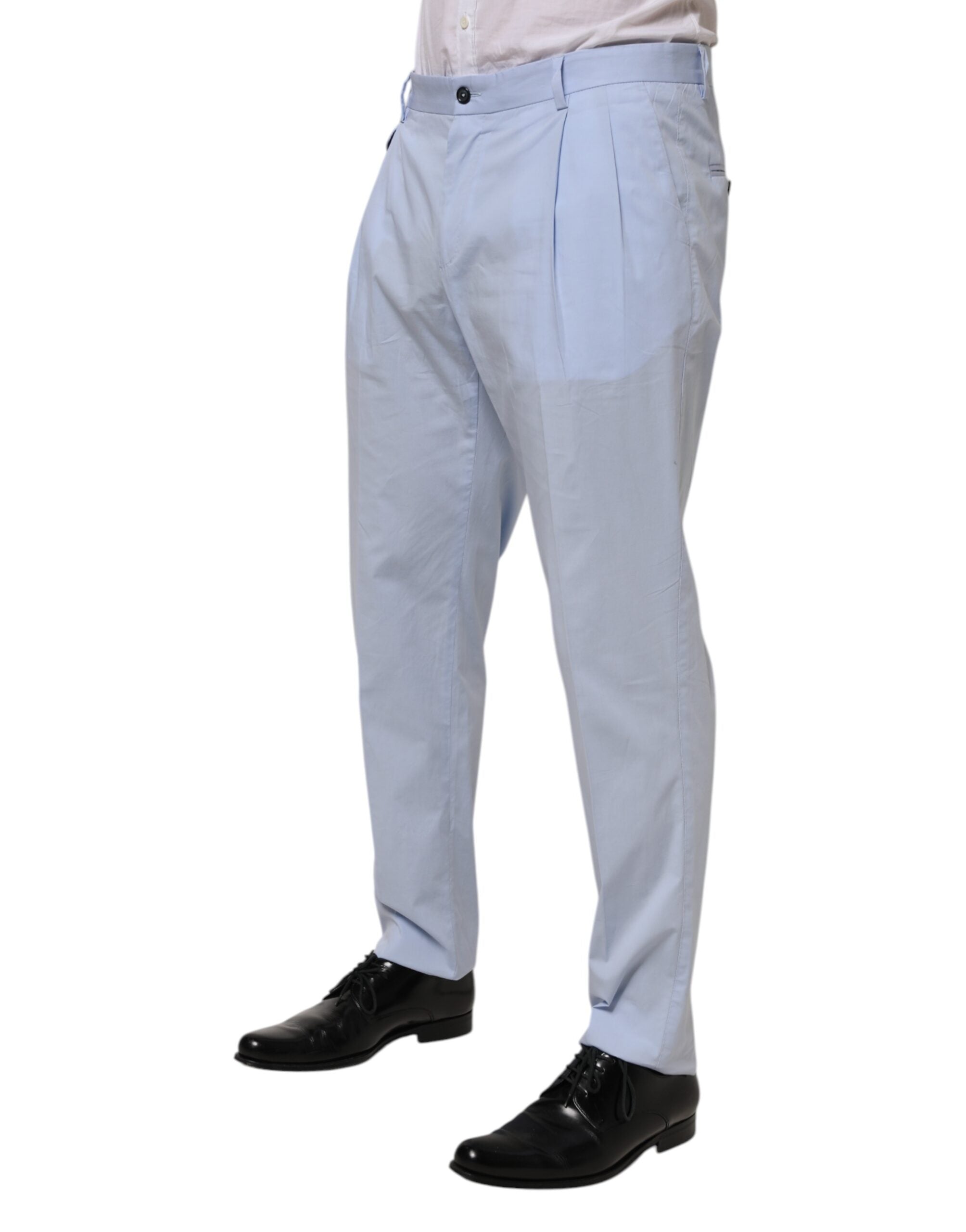 Dolce & Gabbana Light Blue Cotton Stretch Tapered Men Trouser Men's Pants (Pre-Owned)