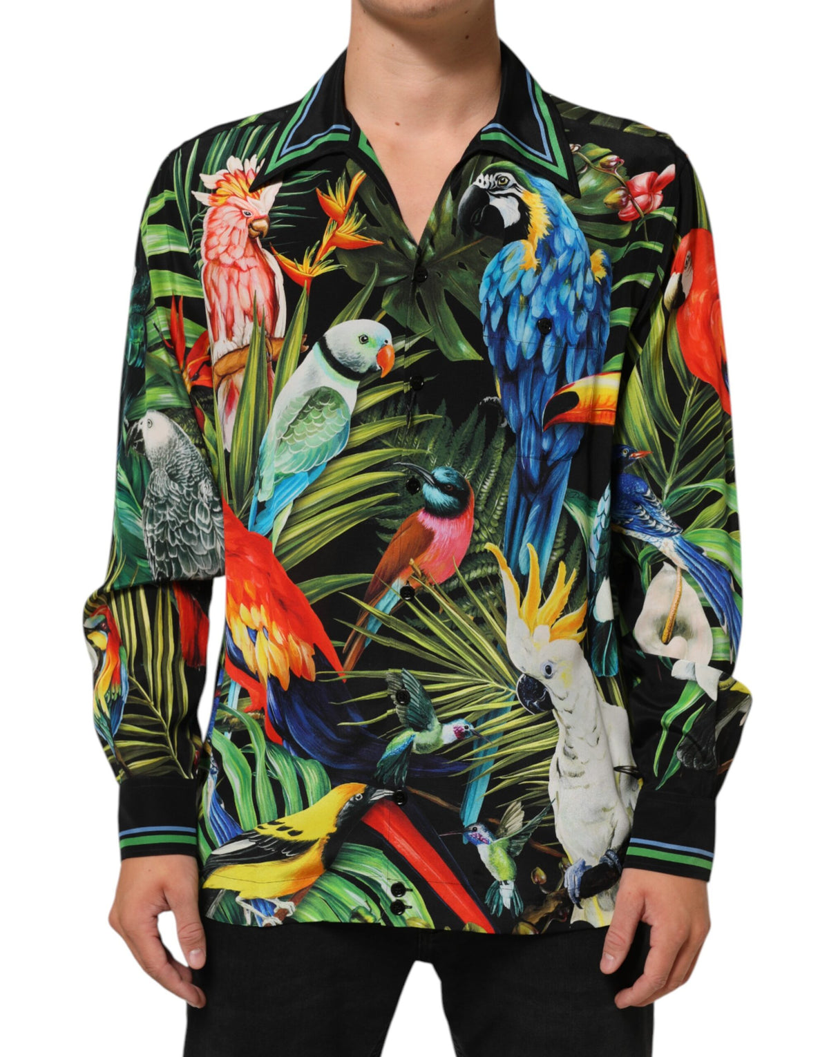Dolce & Gabbana Multicolor Parrot Print Lounge Casual Men's Shirt