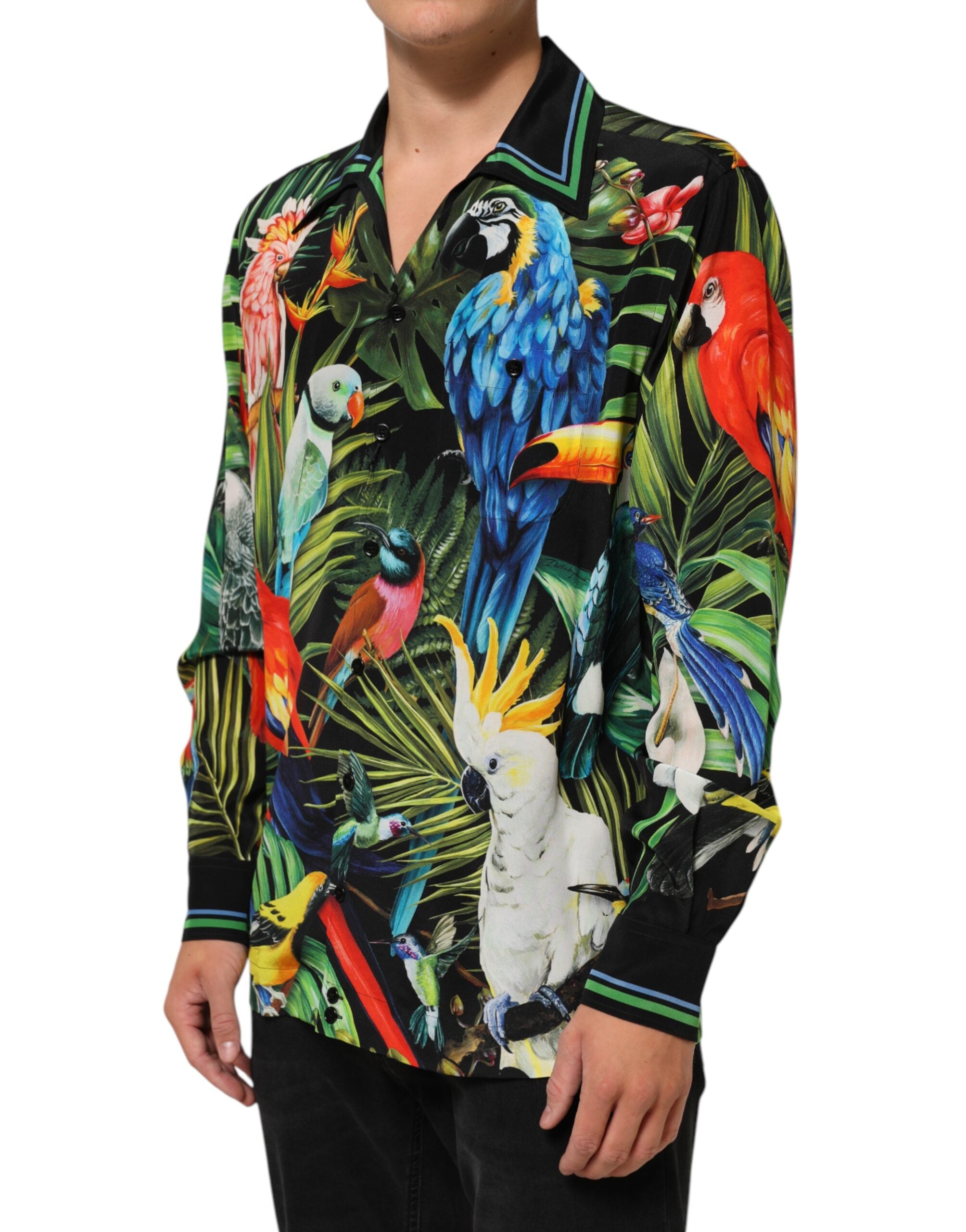 Dolce & Gabbana Multicolor Parrot Print Lounge Casual Men's Shirt