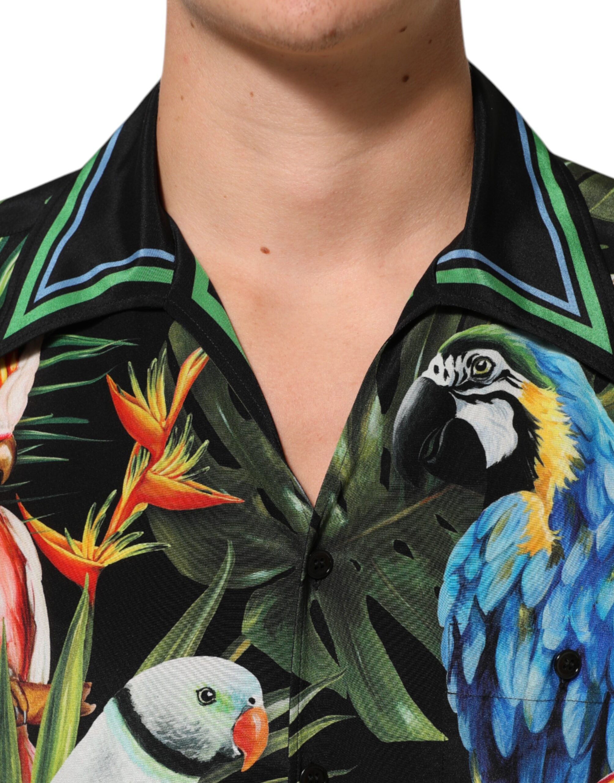 Dolce & Gabbana Multicolor Parrot Print Lounge Casual Men's Shirt