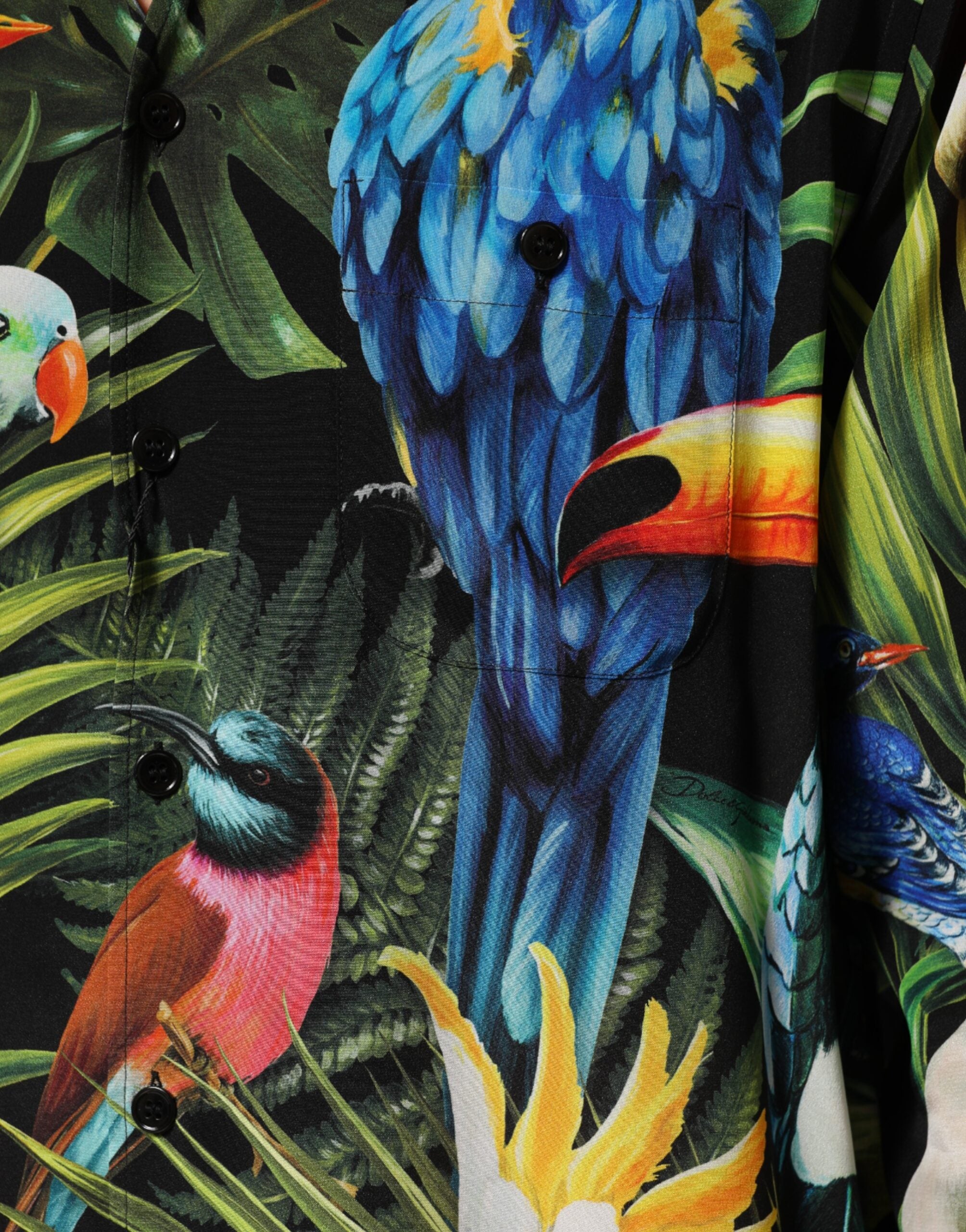 Dolce & Gabbana Multicolor Parrot Print Lounge Casual Men's Shirt
