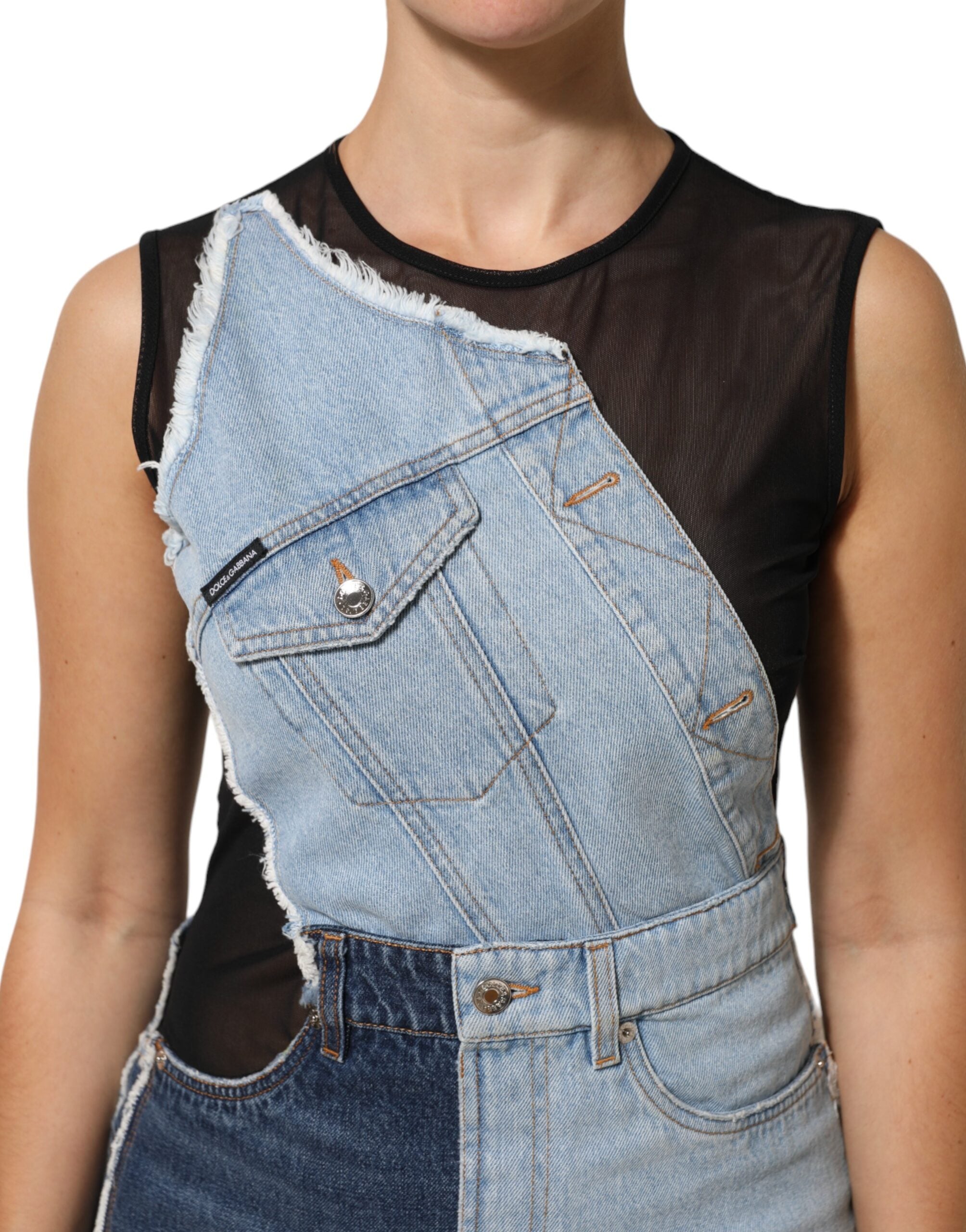 Dolce & Gabbana Blue Nylon Patchwork Denim Sheath Mini Women's Dress