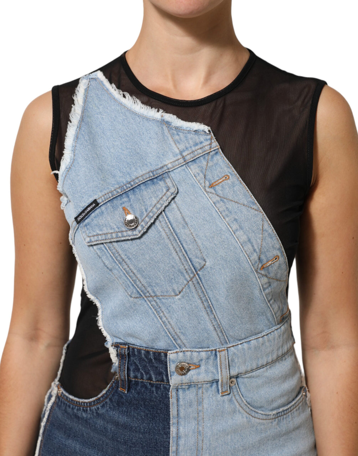 Dolce & Gabbana Blue Nylon Patchwork Denim Sheath Mini Women's Dress