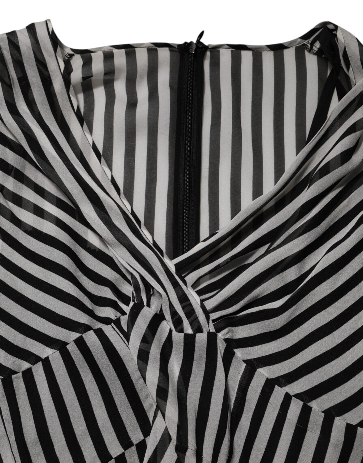 Dolce & Gabbana Black White Stripes Silk V-neck Midi Women's Dress (Pre-Owned)