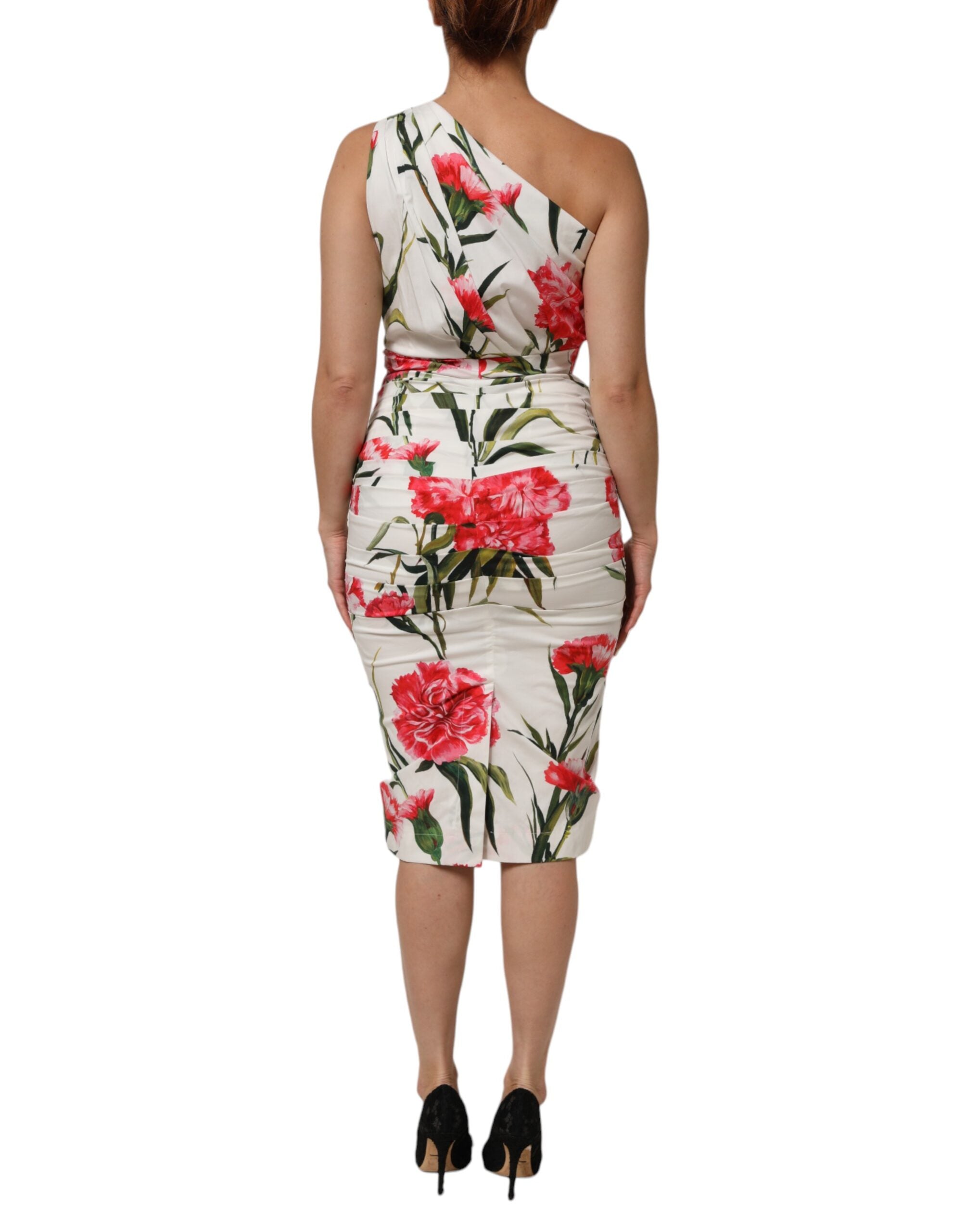 Dolce & Gabbana White Floral One Shoulder Sheath Women's Dress
