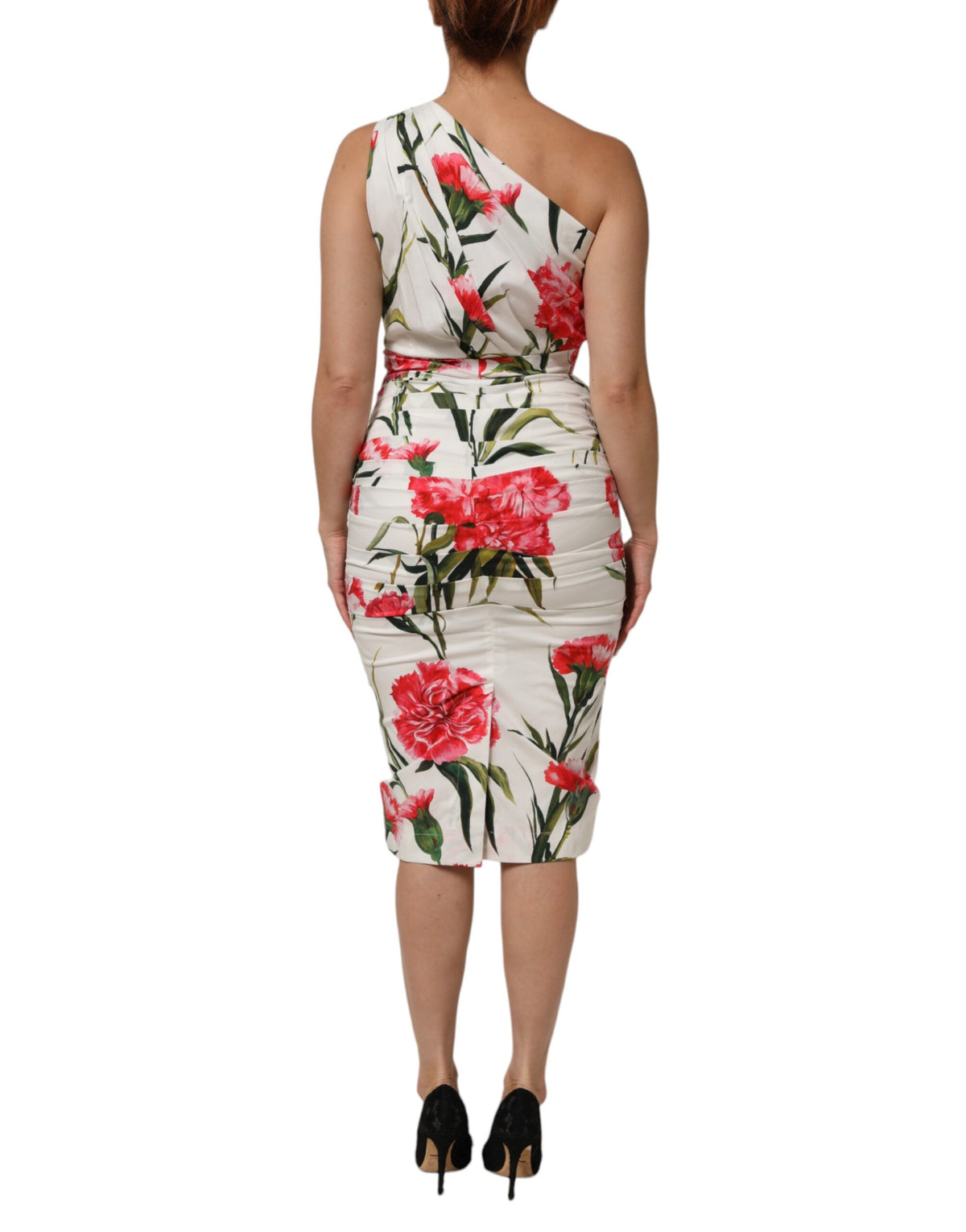 Dolce & Gabbana White Floral One Shoulder Sheath Women's Dress