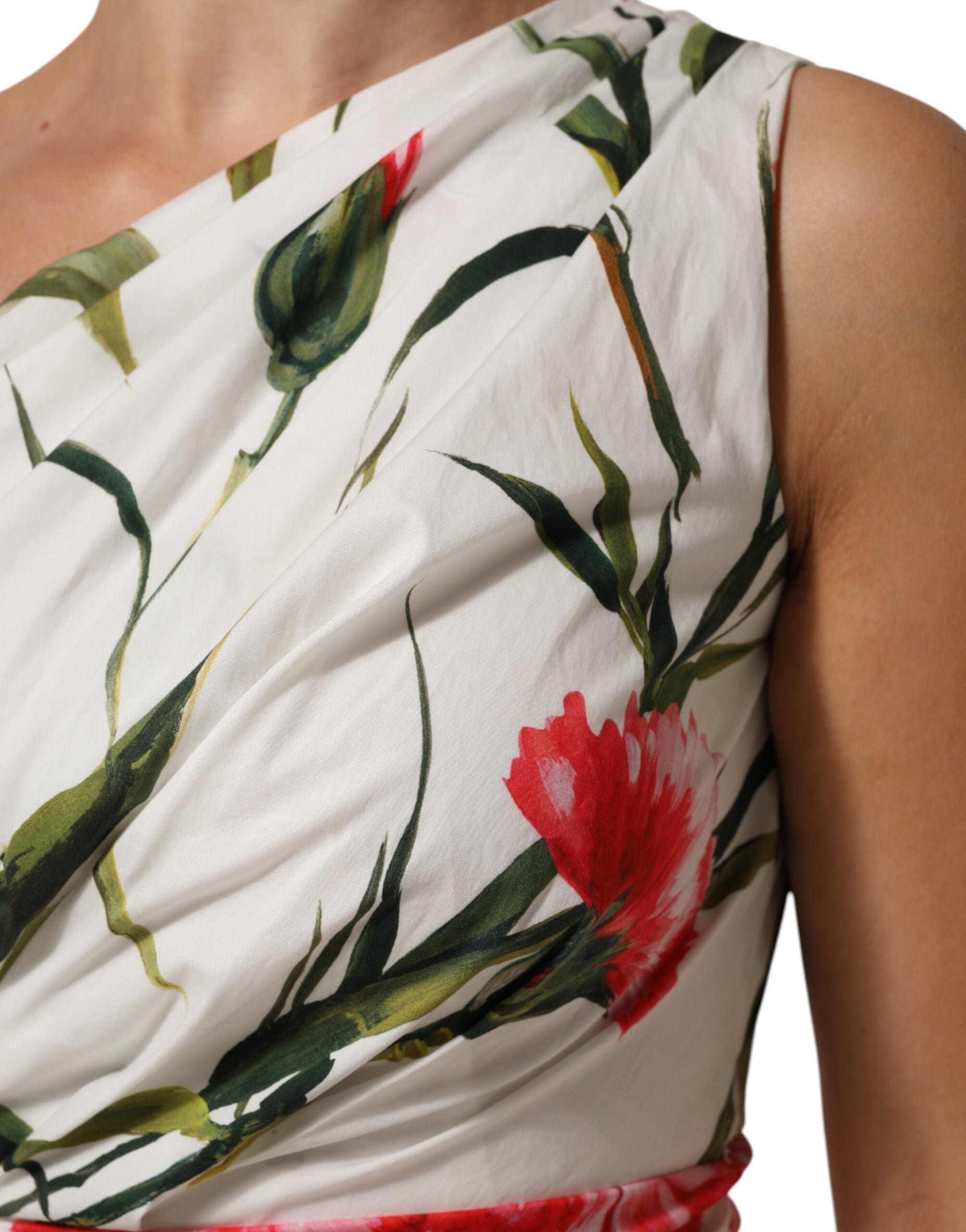 Dolce & Gabbana White Floral One Shoulder Sheath Women's Dress