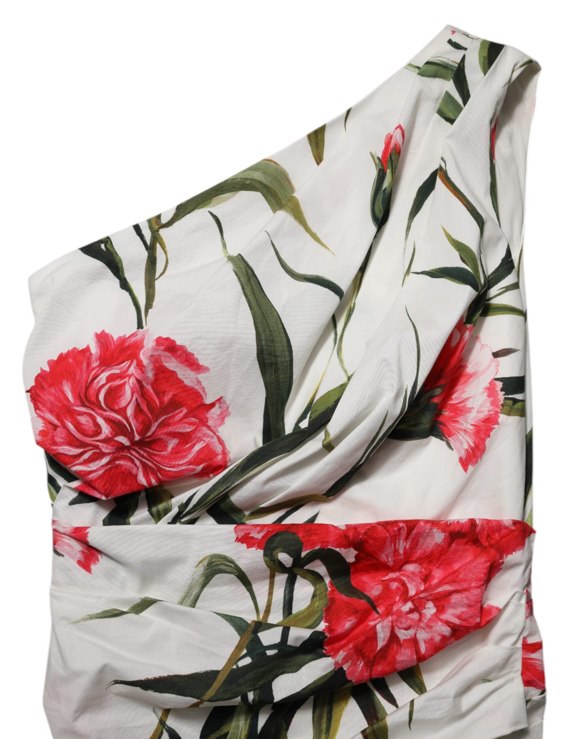 Dolce & Gabbana White Floral One Shoulder Sheath Women's Dress