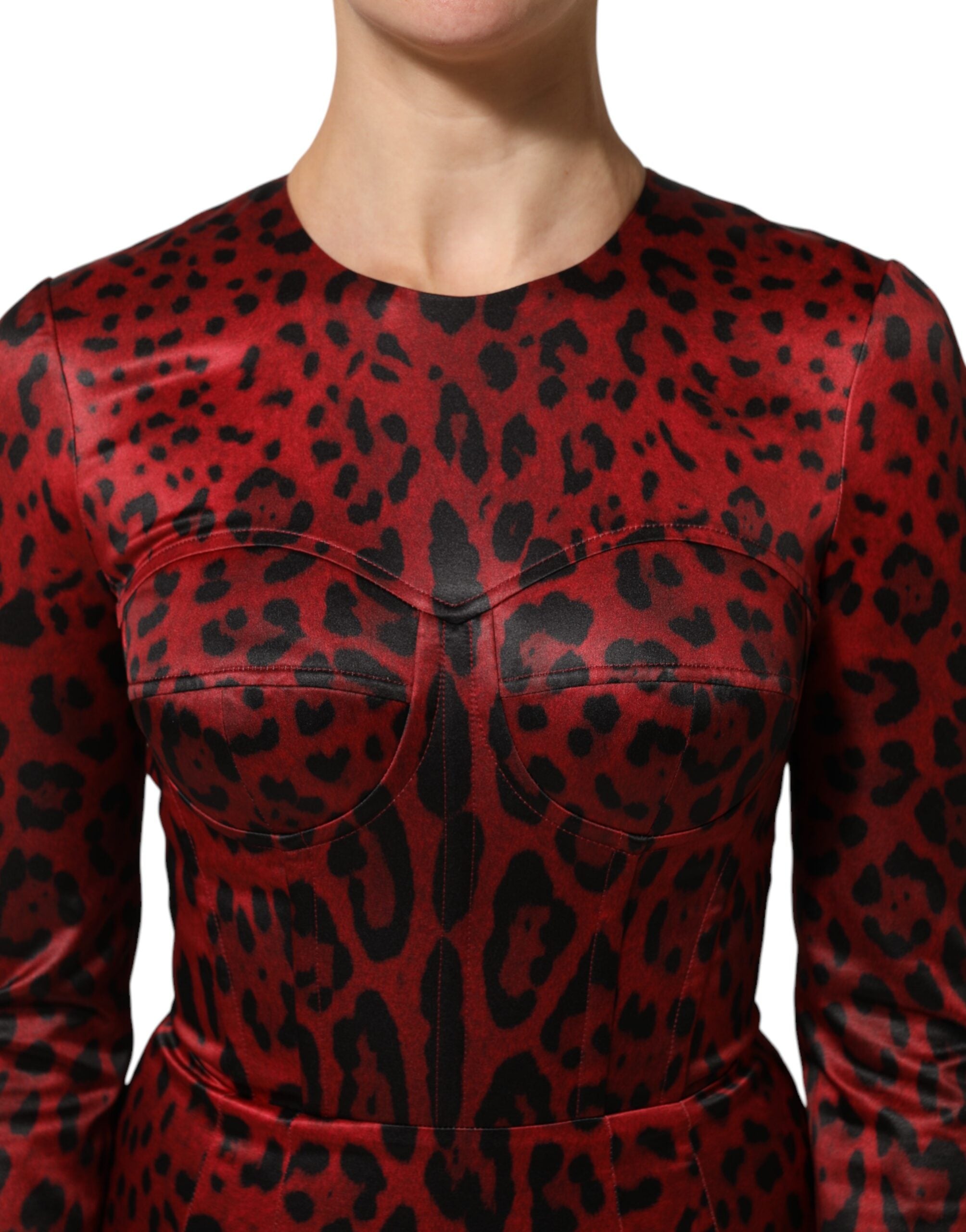 Dolce & Gabbana Red Leopard Sheath Long Sleeves Women's Dress