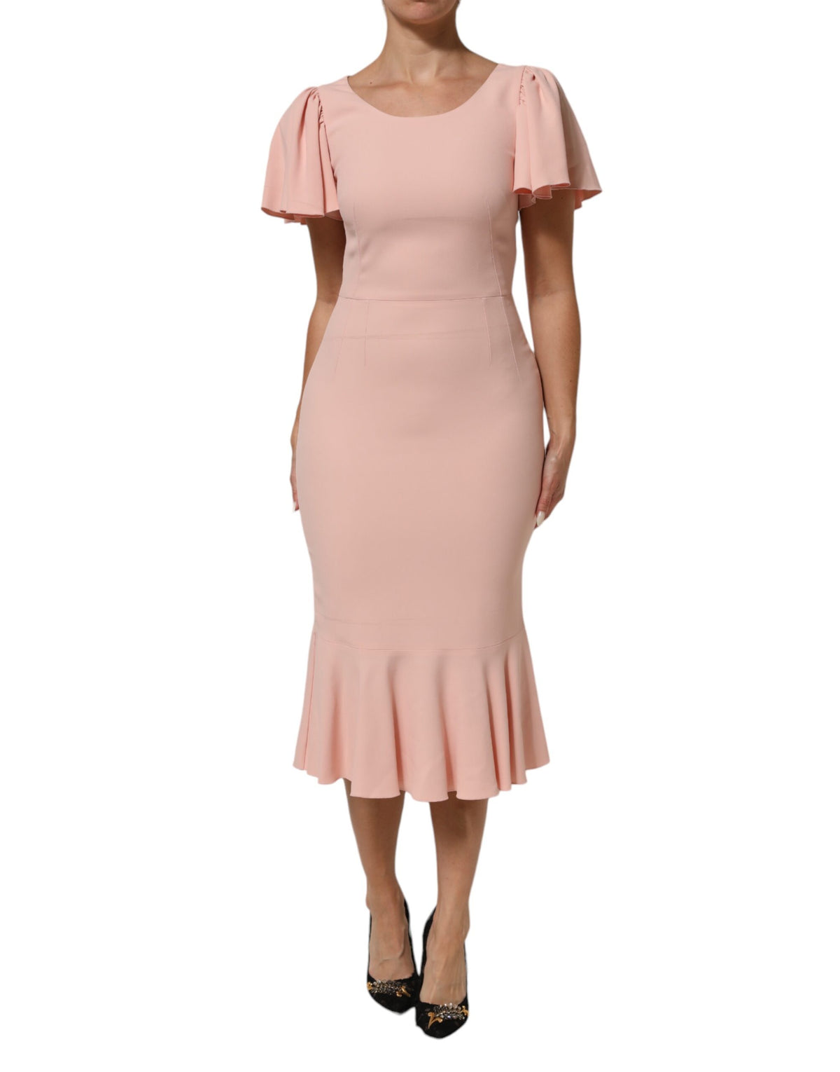 Dolce & Gabbana Pink Viscose Fit Flared Sheath Midi Women's Dress (Pre-Owned)
