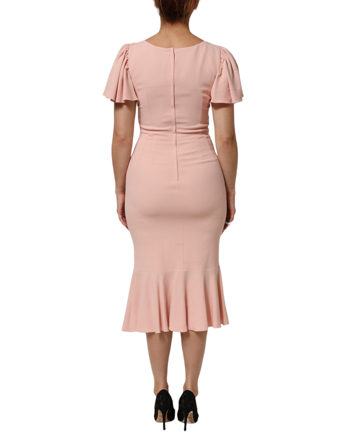 Dolce & Gabbana Pink Viscose Fit Flared Sheath Midi Women's Dress (Pre-Owned)