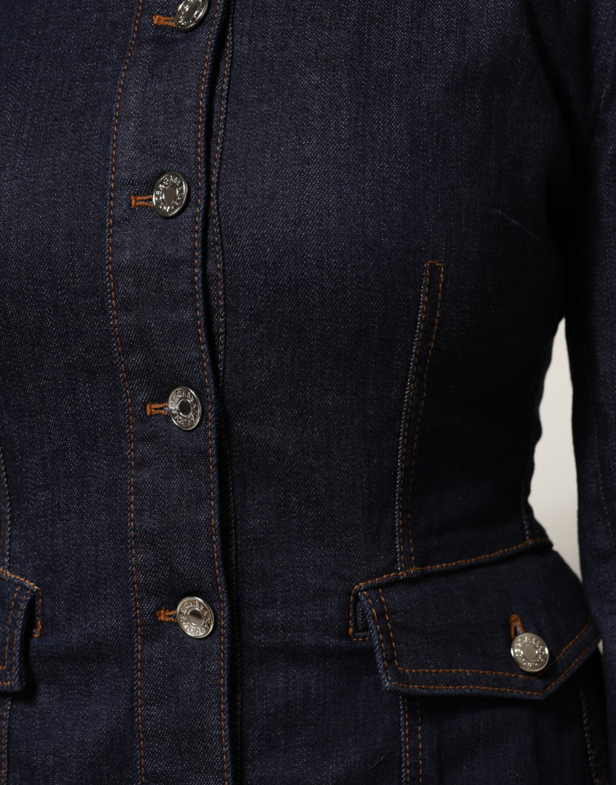 Dolce & Gabbana Dark Blue Cotton Collared Denim Coat Women's Jacket