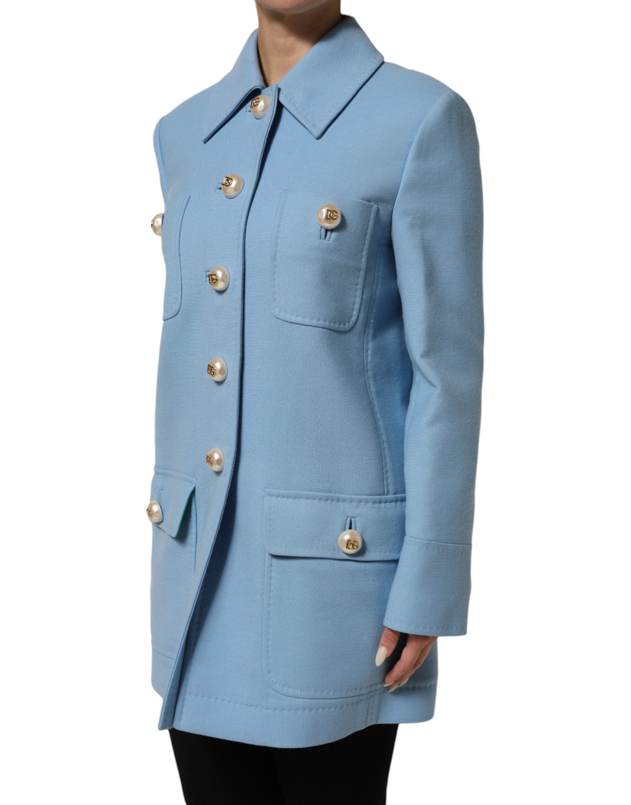 Dolce & Gabbana Blue Buttoned Down Trench Coat Women's Jacket